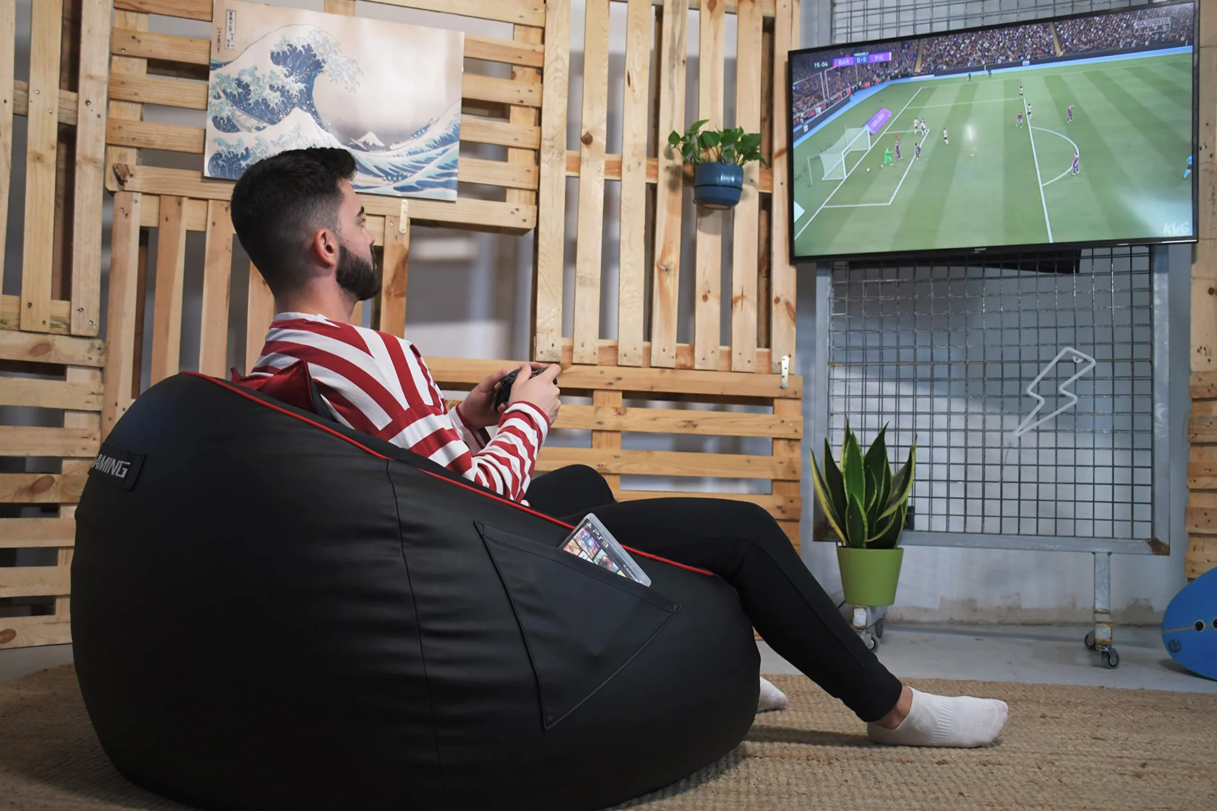 DECORESTOR Puff Gamer Gigante con Relleno Incluido - Bean Bag XXL Rojo
