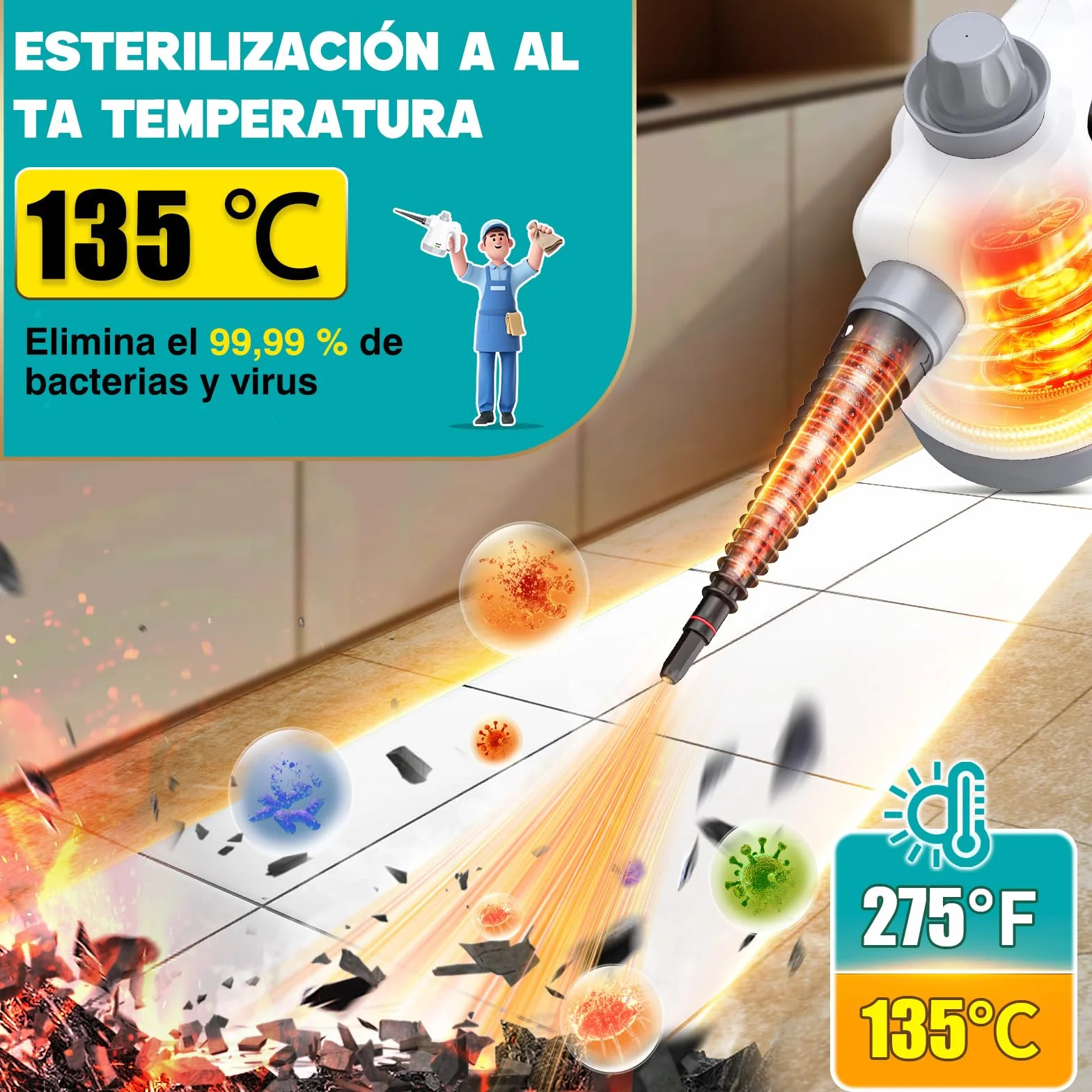 Rolipo Limpiador a Vapor Portátil 12 Accesorios Cierre de Seguridad Pistola Multifuncional