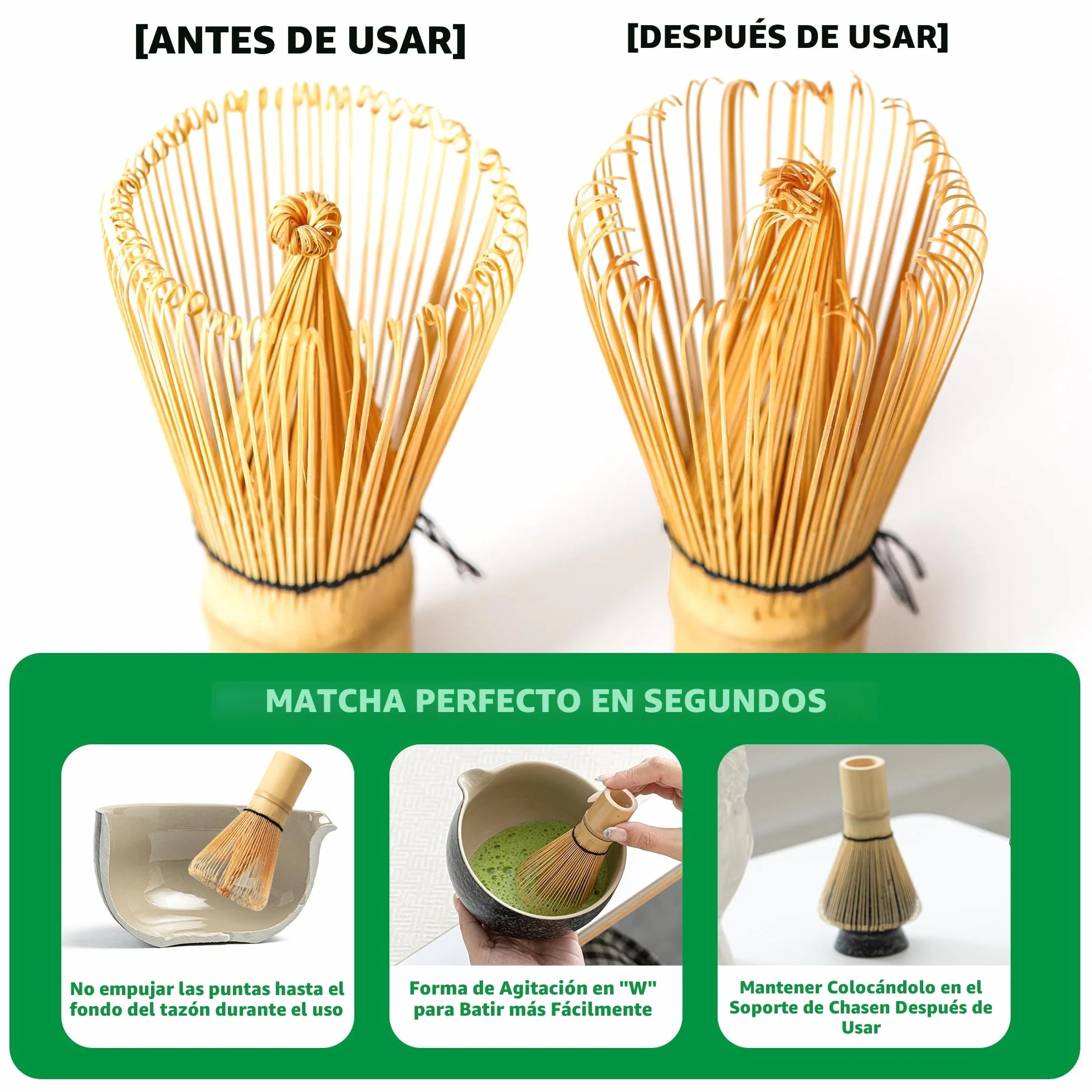 TEANAGOO 4 Piezas Kit de Té Matcha, Batidor Chasen de Bambú 100, Pala Chashaku, Cuchara de Té, Porta Batidor