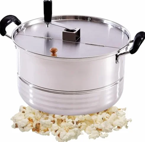 Máquina comercial de palomitas de maíz antiadherente de acero inoxidable para palomitas de maíz fáciles de reventar a mano, ideal para fiestas, eventos y noches de cine