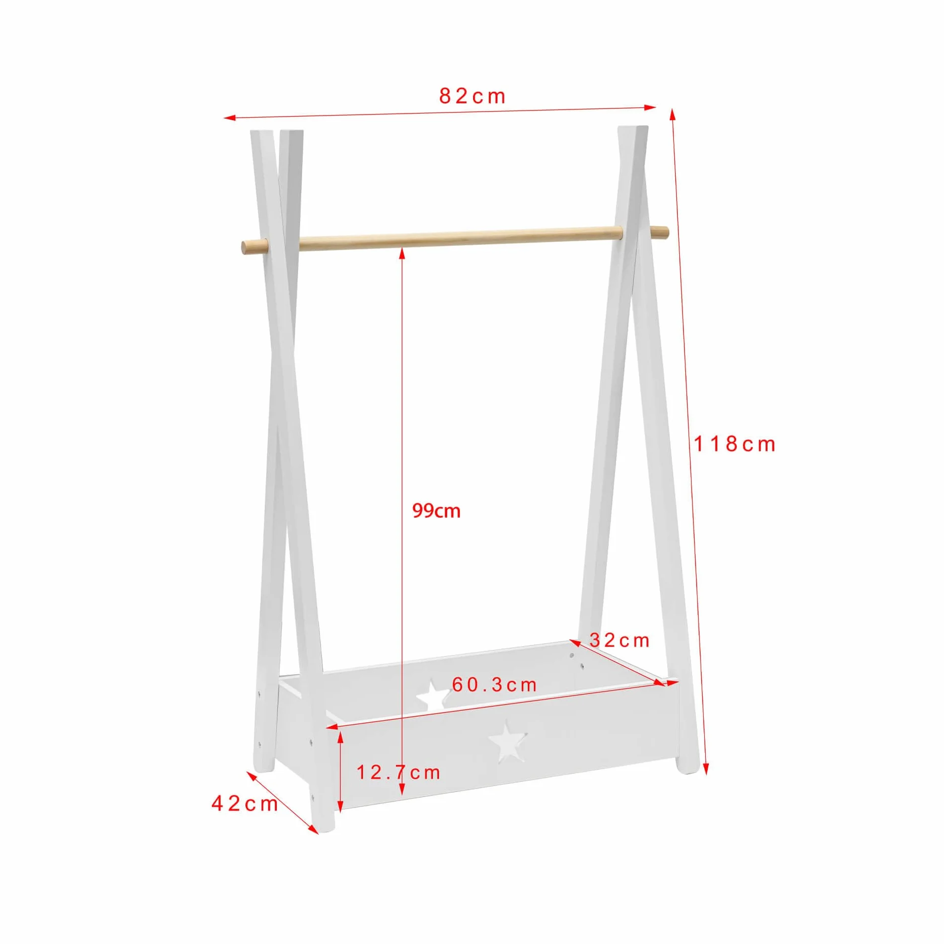 Rebecca Mobili Perchero Infantil Armario Blanco Pino MDF 118 x 82 x 42 cm