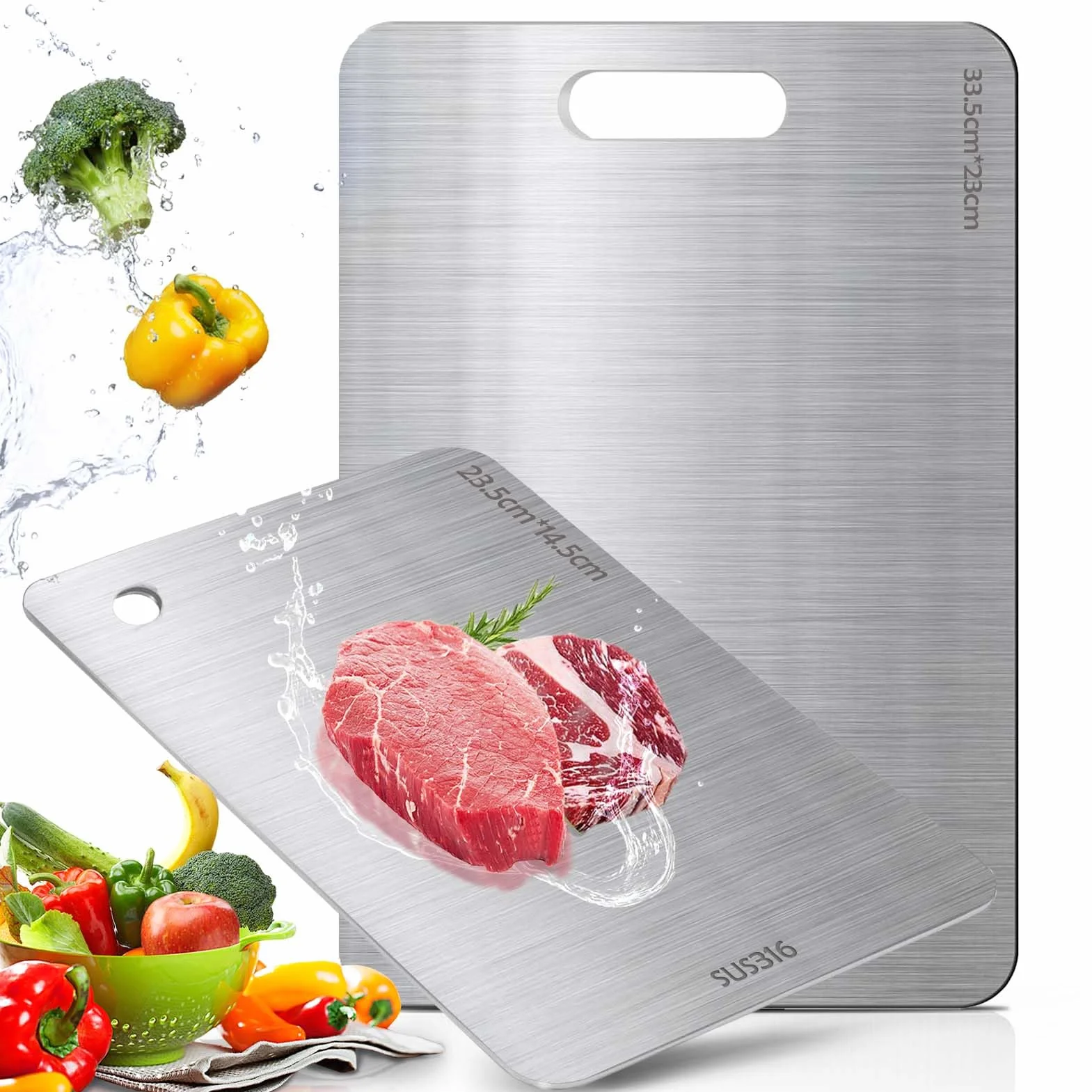 Tabla Cortar Cocina Titanio Doble Cara, Tabla de Cortar Titanio Inoxidable Alimentaria