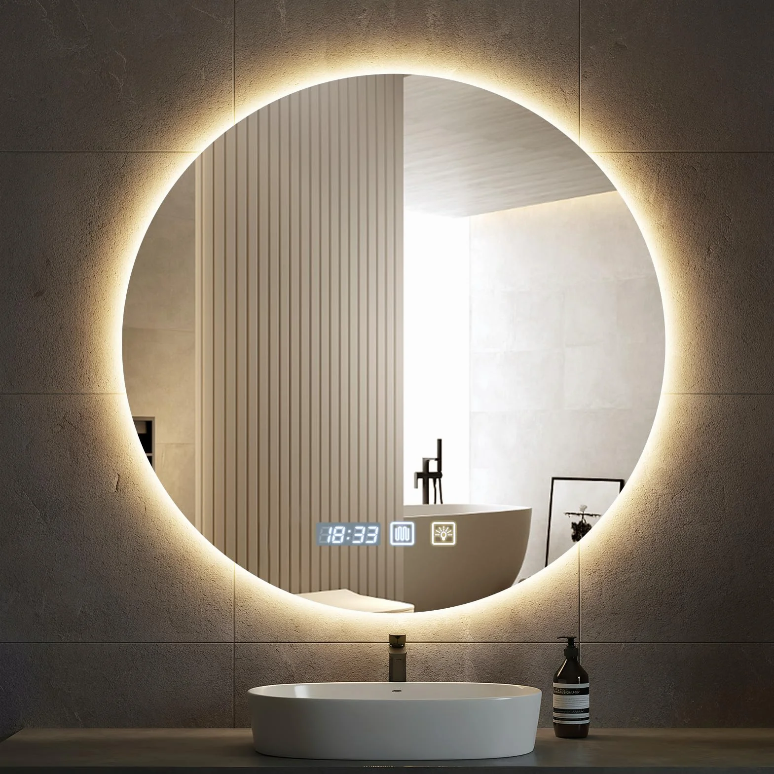 Espejo Baño con Luz Redondo 60 cm - Espejos de Pared con Luz, Espejo Baño LED Antivaho, Espejo Maquillaje Retroiluminado | Interruptor Táctil,3 Colores,Regulable,Memoria, IP44 Bathroom Mirror