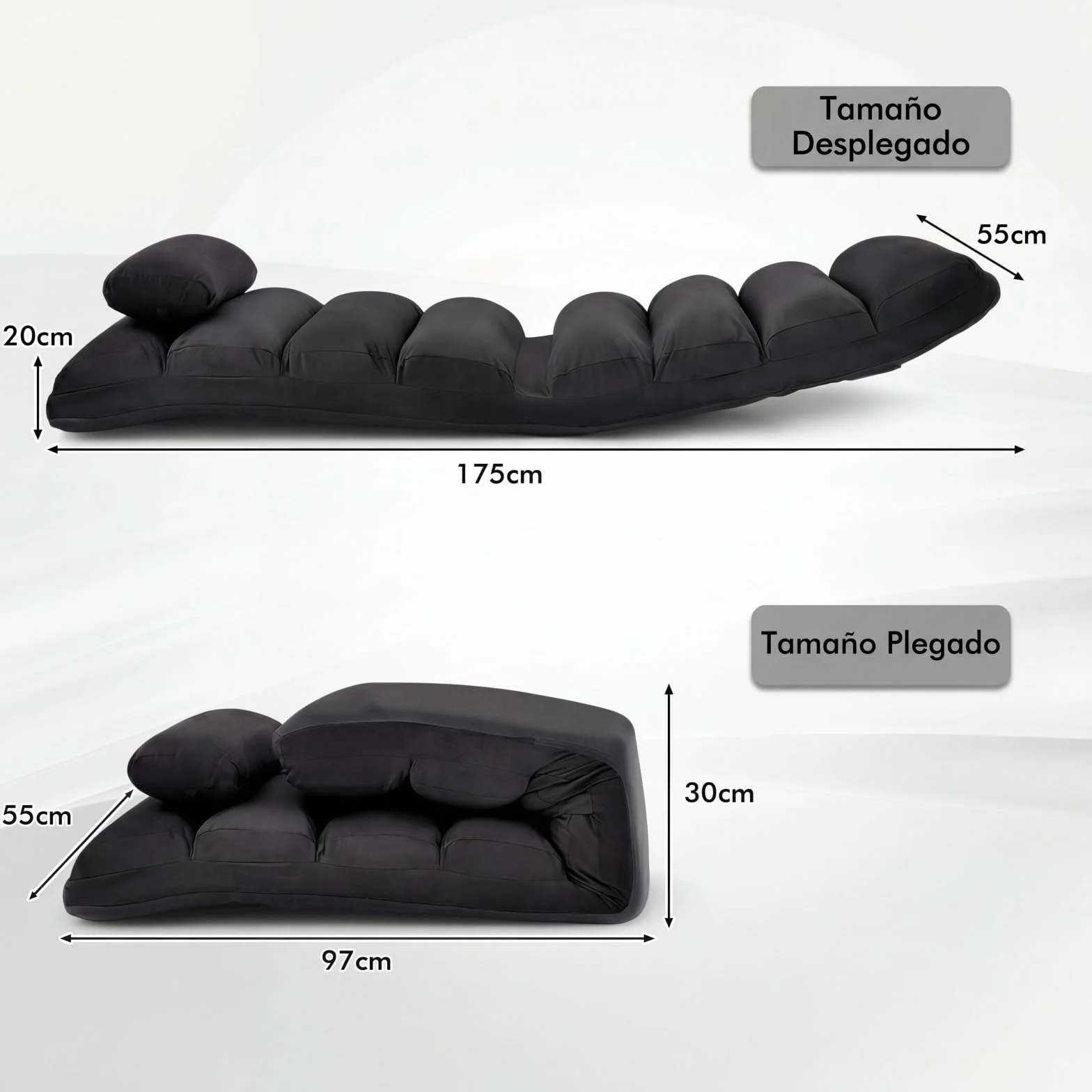 COSTWAY Sillón Cama Plegable en 5 Posiciones, Silla de Suelo con Respaldo Ajustable, Sofá Perezoso Individual con Reposacabezas Ideal para Jugar, Dormir, y Leer, Capacidad de Carga de 100 kg (Negro)