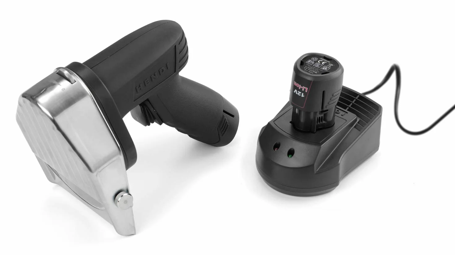 HENDI Cortador cuchillo inalámbrico para kebab, shawarma, gyros, espesor de corte ajustable 0-8mm, cuchilla: 2600 rpm, 2 baterías de 2000mAh, 80W, 60kg/h, 240V, 199x125x(H) 184mm, acero inoxidable