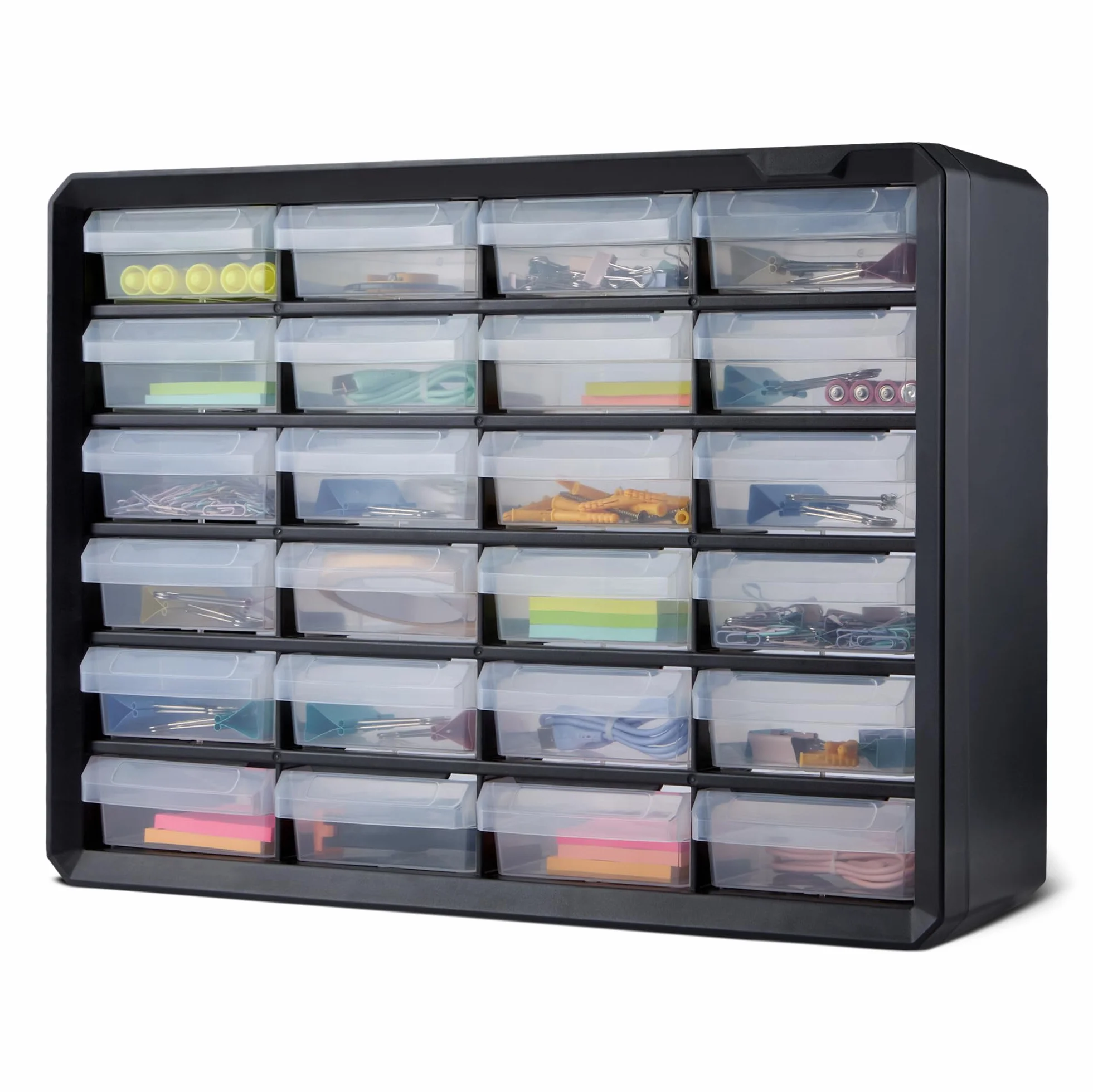 Amazon Basics Cajonera Organizadora 24 Compartimentos Plástico Divisores Oficina Herramientas Montaje Pared Negro