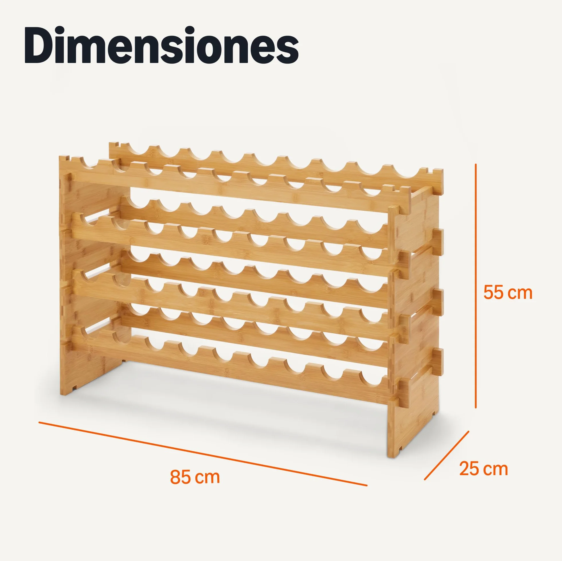 Amazon Basics - Botellero apilable de bambú, Capacidad para 36 Botellas, Natural