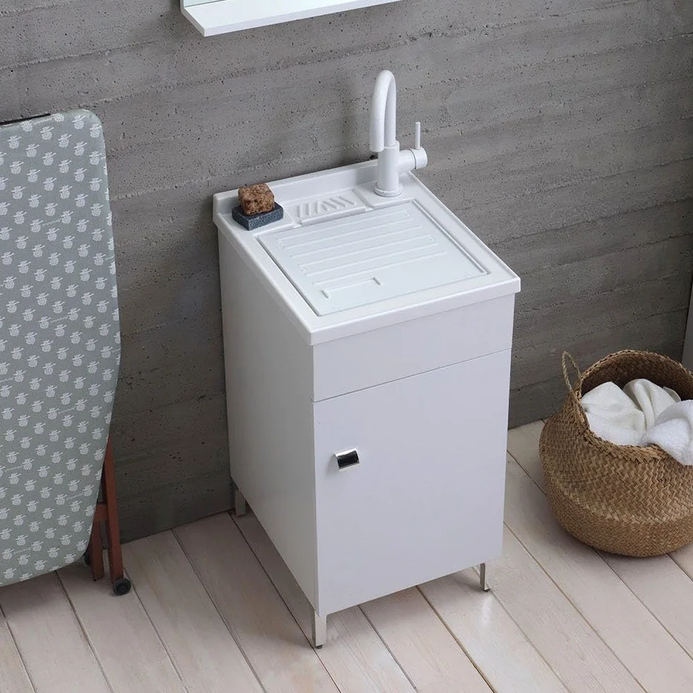 Kiamami Valentina - Mueble con lavabo de 45 cm blanco con lavabo y tabla de lavado | Pratico