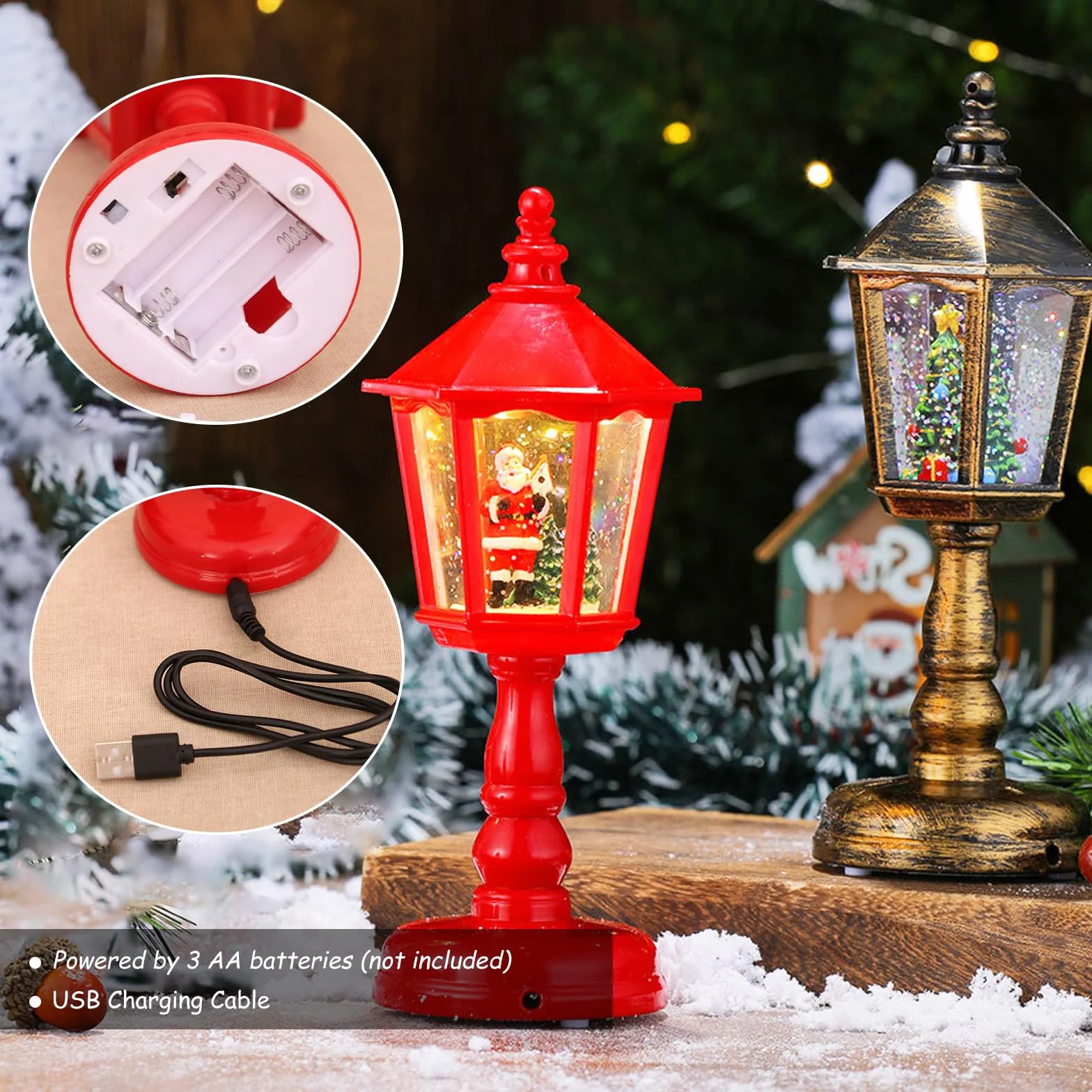 Linterna de Navidad bola de nieve con música LED blanca cálida, decoración interior