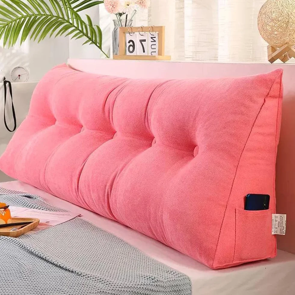 Cojín triangular de cuña lumbar con cabecero extraíble para leer y relajarse, cojín de posicionamiento suave para sofá cama (150 x 50 x 20 cm, rosa)