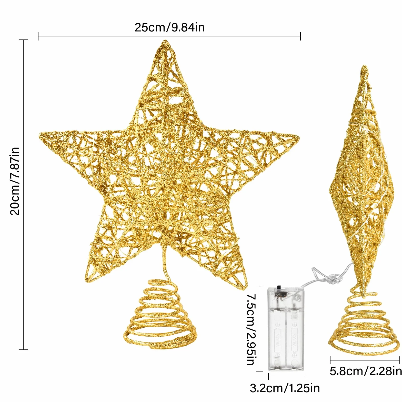 Estrella Arbol Navidad 25 cm 10 Luces LED Topper Decoracion