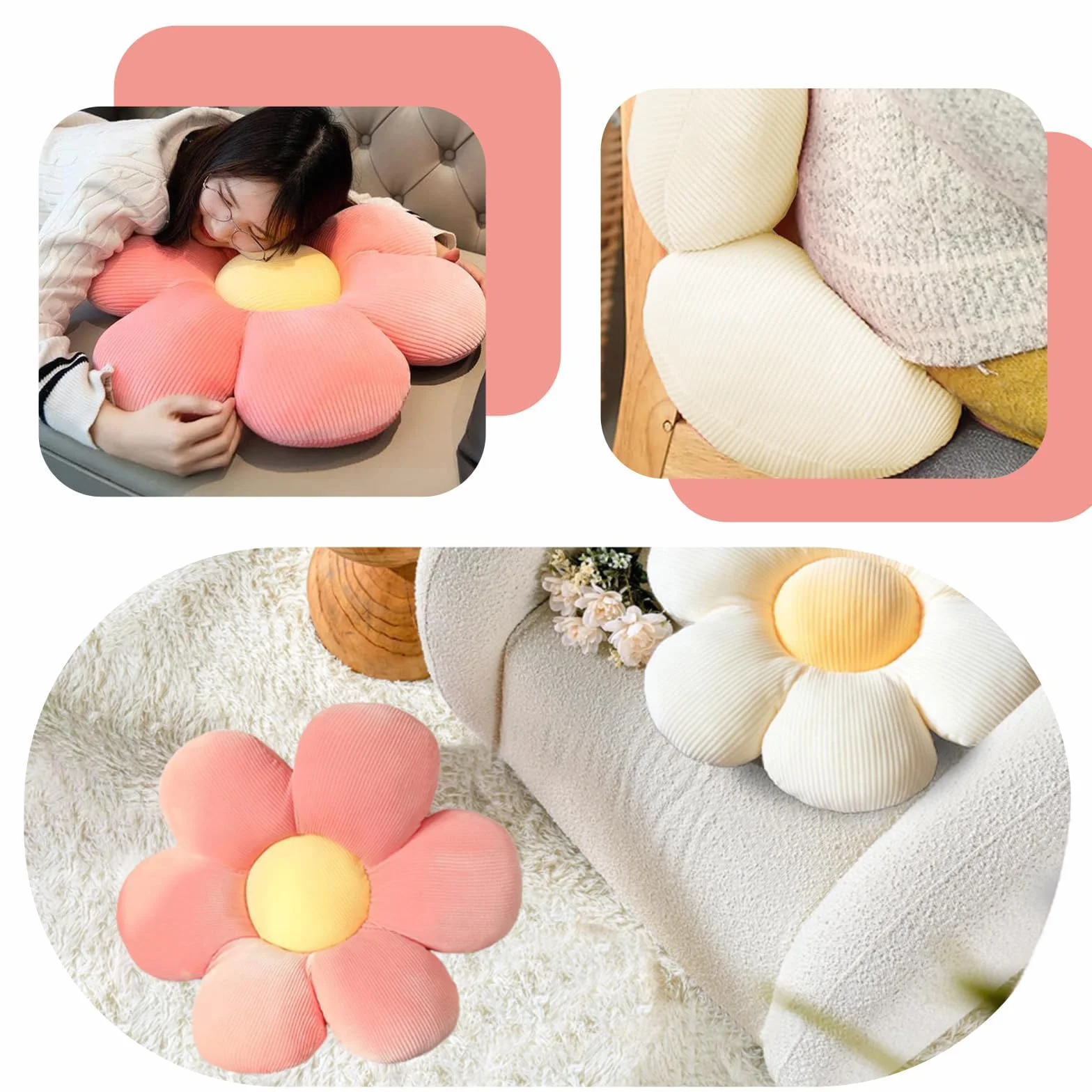 Cojines Decorativos 40x40cm Felpa Rosa y Blanco para Sofá Dormitorio Sala de Estar