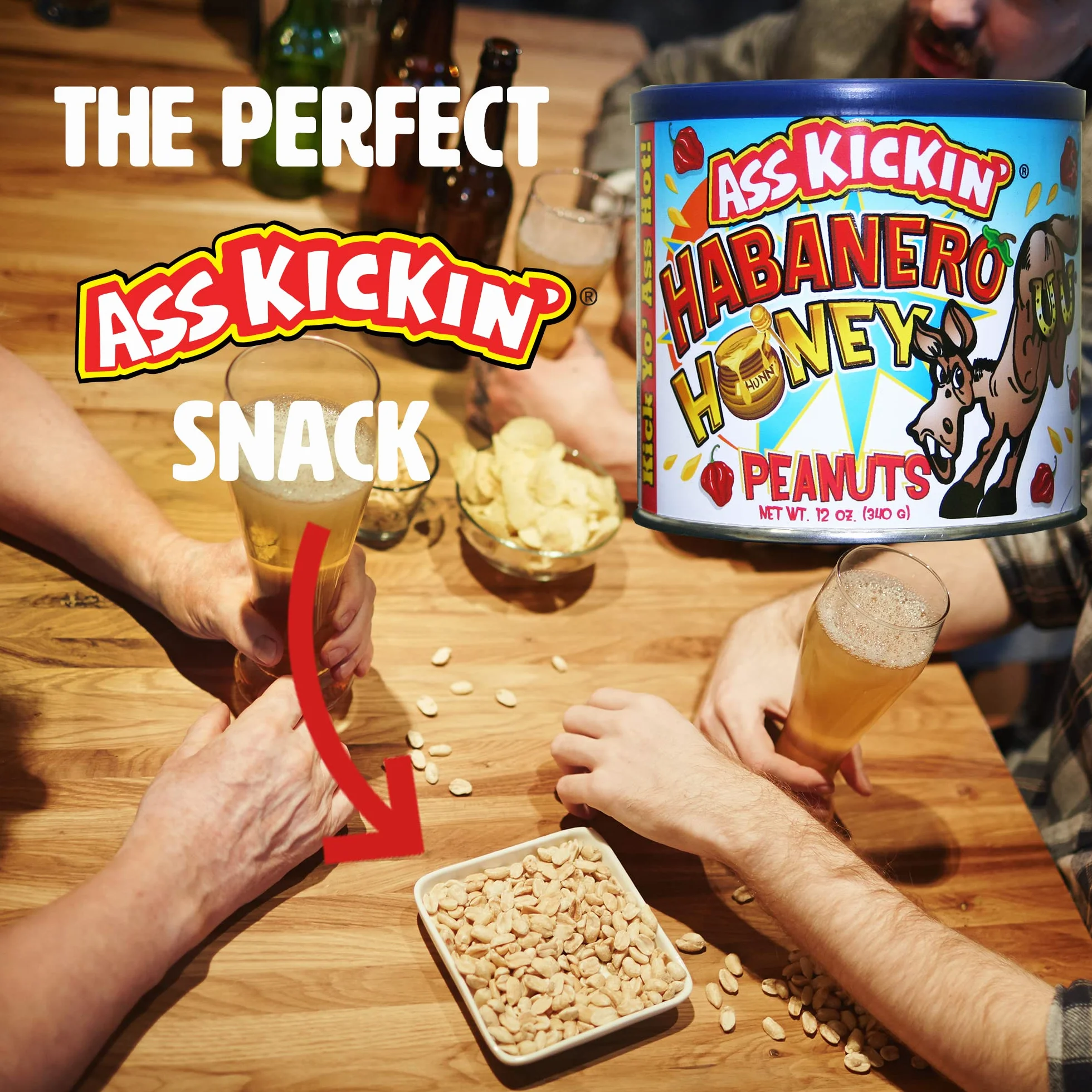 KICKIN' Habanero cacahuetes picantes con miel 12oz Ultimate Spicy Gourmet Gift Peanuts