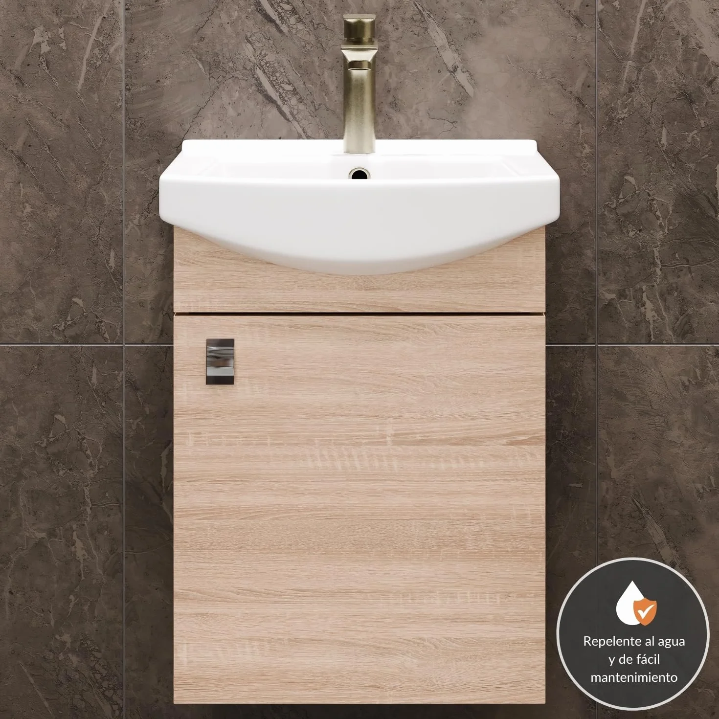 Planetmöbel Conjunto de Muebles de baño Lavabo con Mueble 45 x 60 x 33 cm para Aseo de Invitados, Roble Sonoma