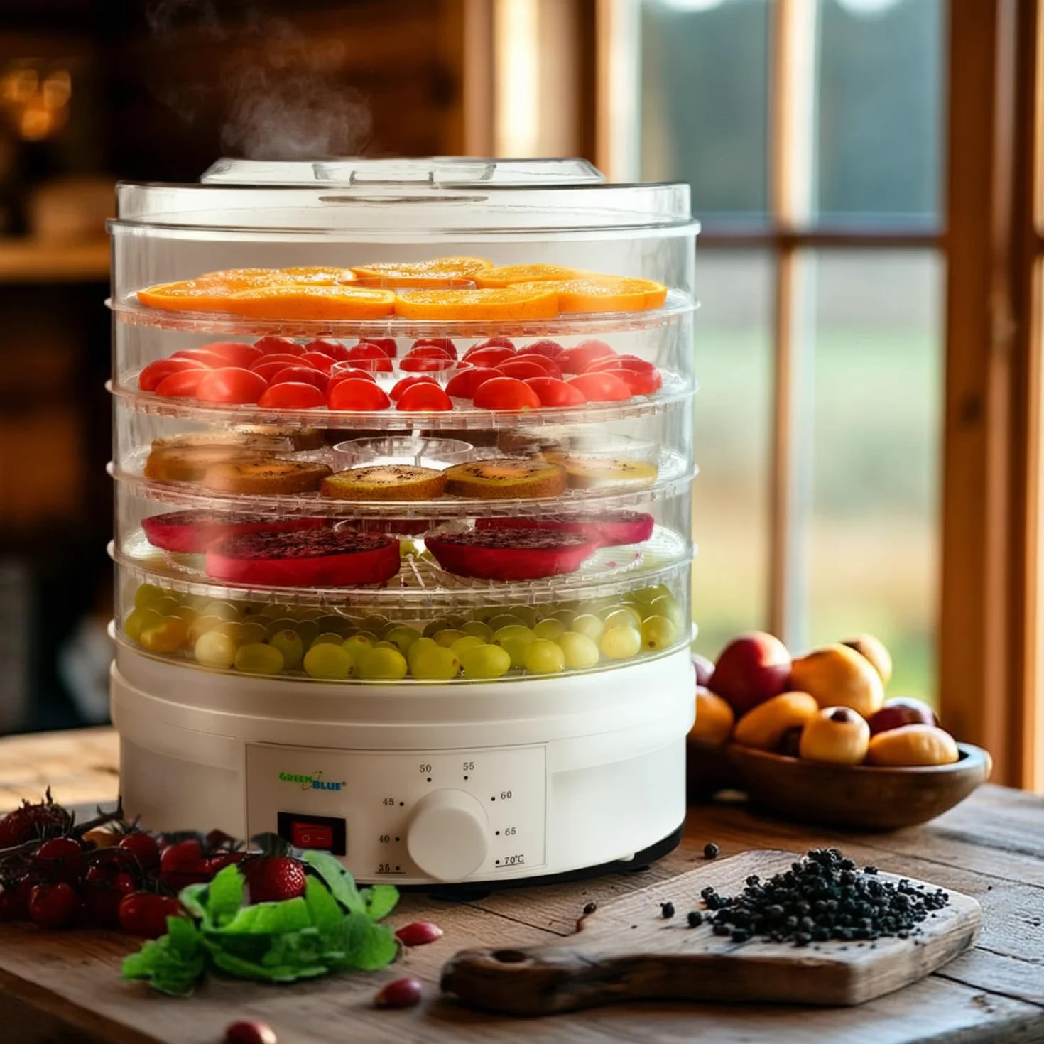 Green Blue GB190 Deshidratador de Alimentos 250W 5 Bandejas 35-70°C sin BPA