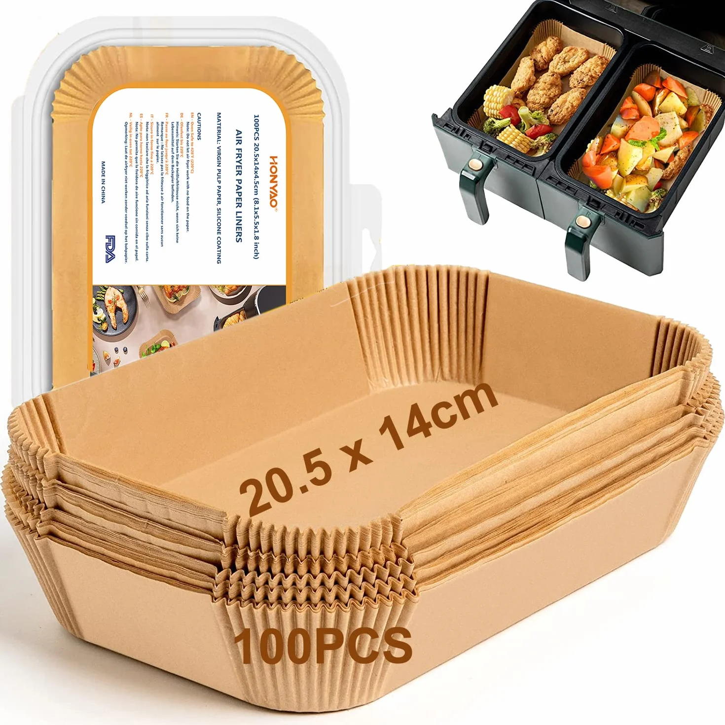 Papel para Freidora de Aire 20,5x14cm 100 Piezas Rectangular Compatible con Cecotec Ninja Cookwise