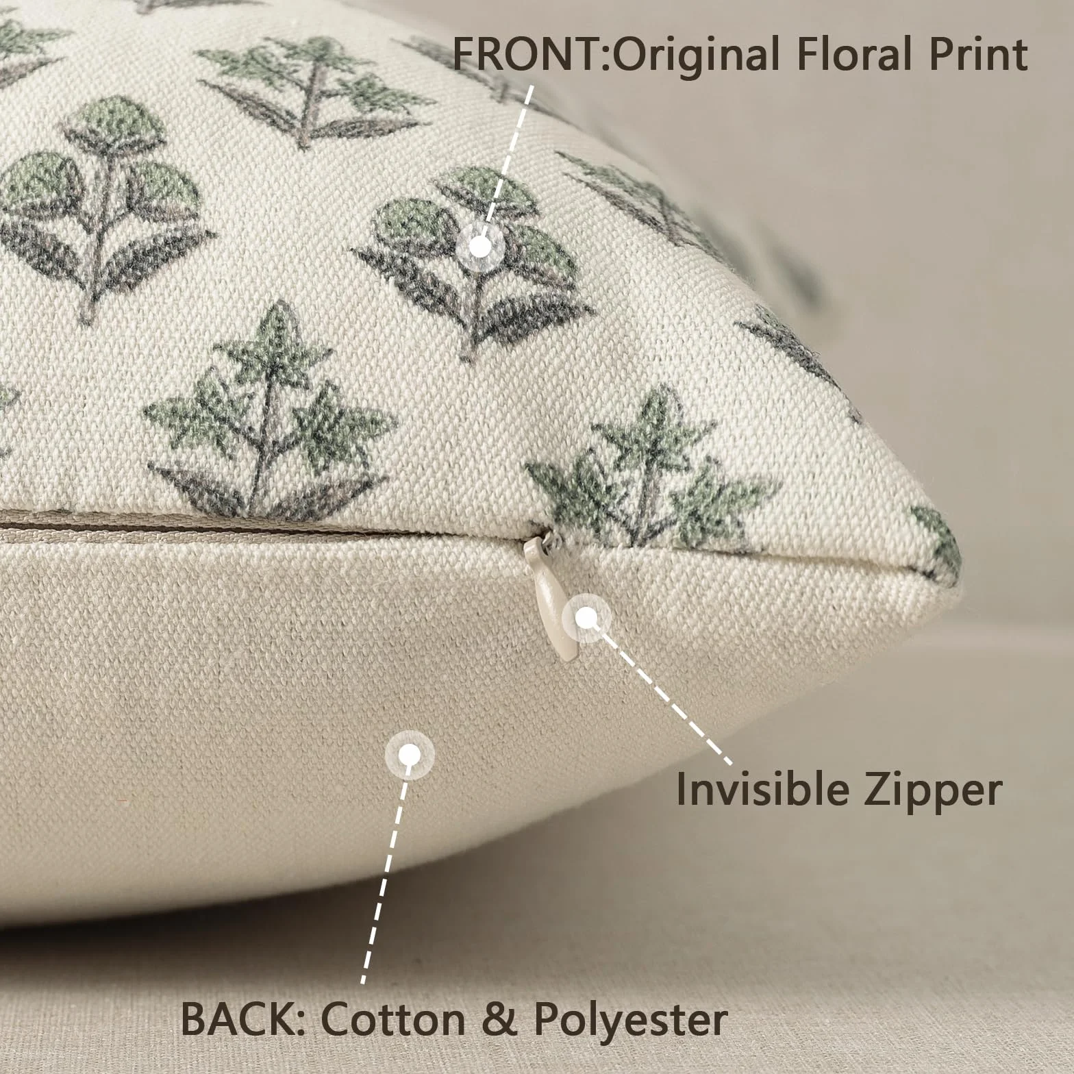 YCOLL Funda de Cojín 45x45 Set de 2 Verde Salvia Botánico Vintage