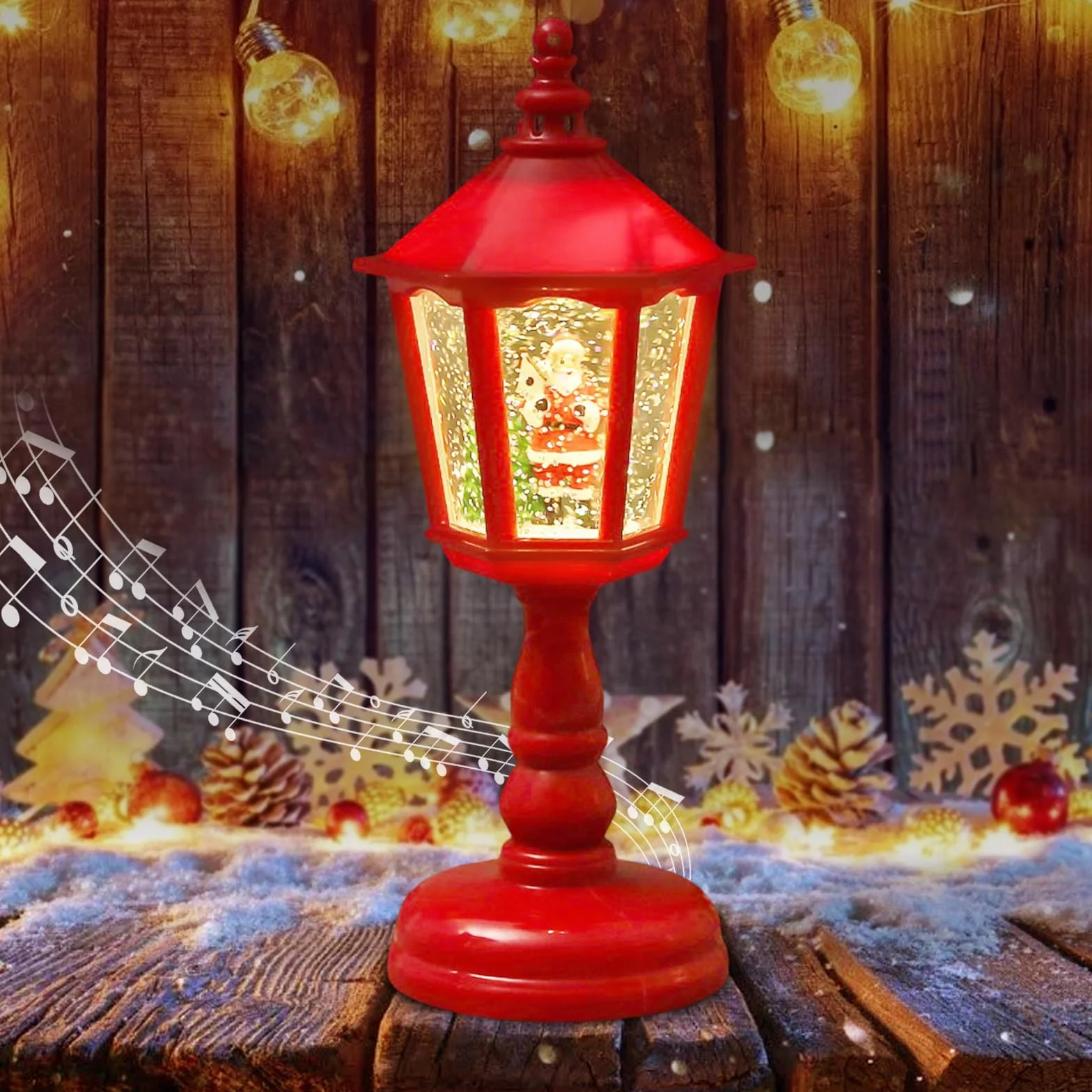 Linterna de Navidad bola de nieve con música LED blanca cálida, decoración interior