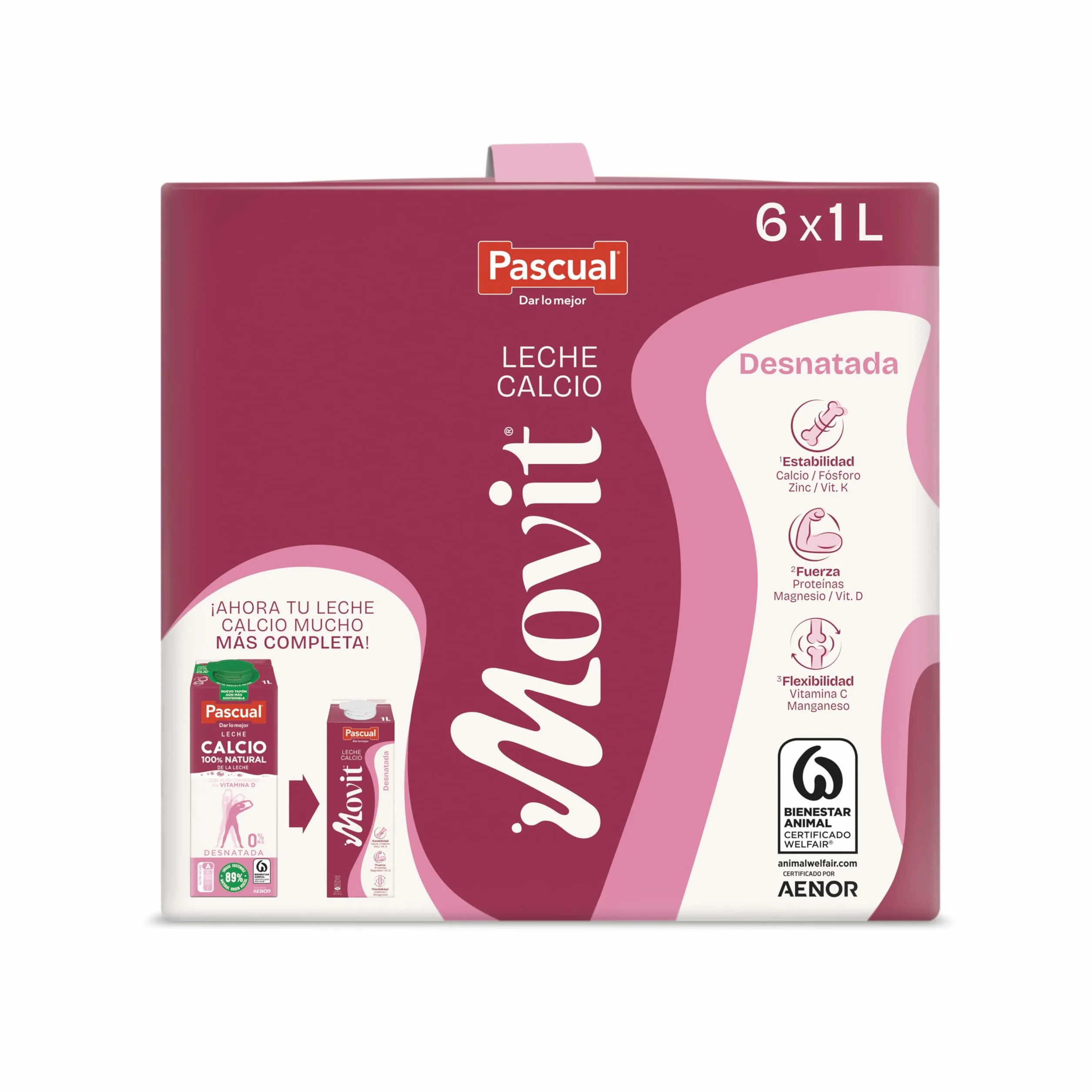 Leche Pascual Leche Desnatada Movit con Calcio Pack 6 x 1L