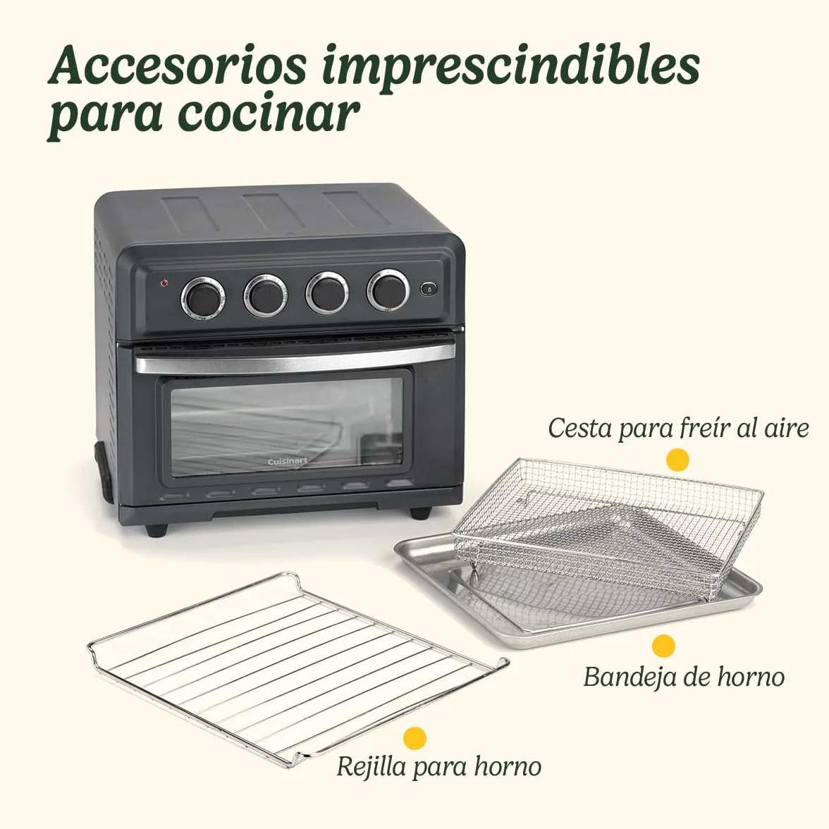 Cuisinart Mini Horno Freidora | 7 en 1: Freír, Asar, Hornear, Gratinar, Empanadillas, Tostar y Mantener caliente | 2 niveles de cocción, gran capacidad de 17L, espacio pollo entero de 1.8kg