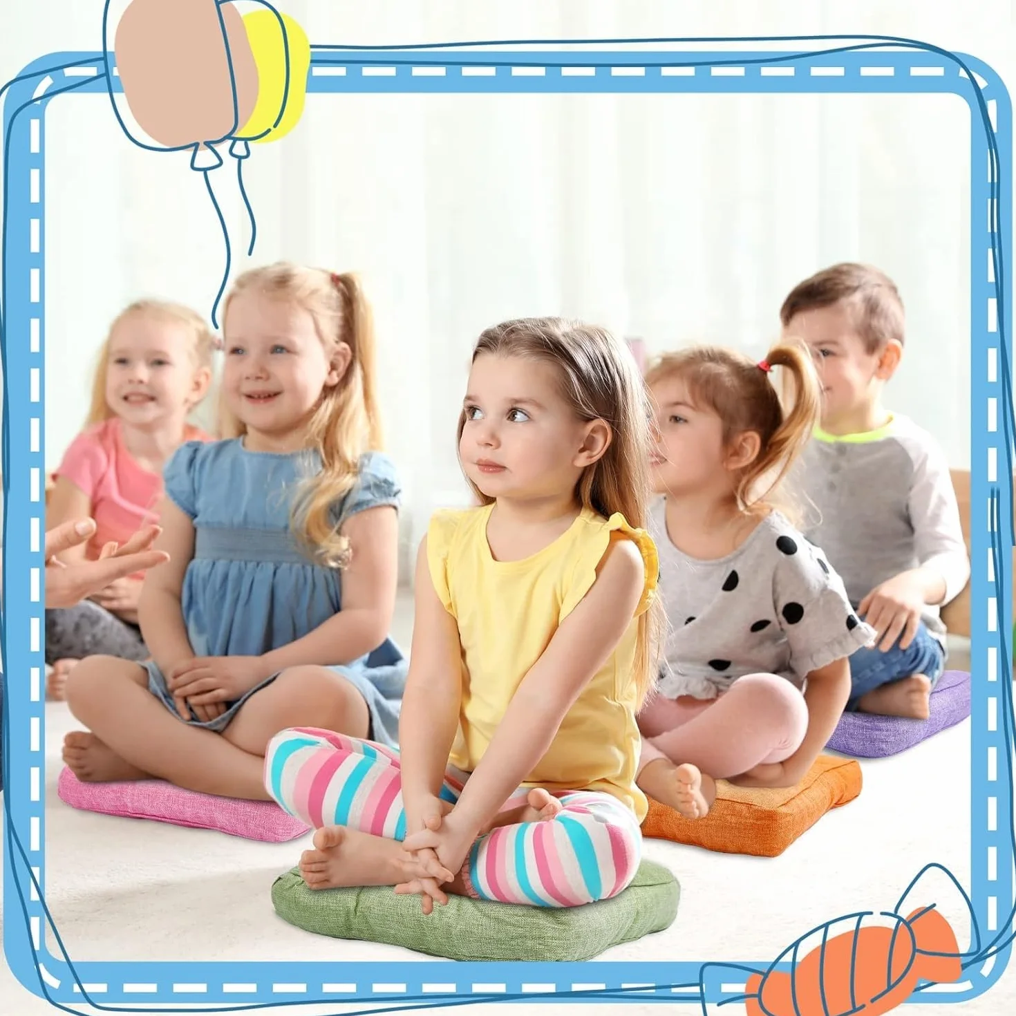 Cojines de Suelo 40x40 cm para Niños, Cojines Flexibles para Sentarse, Aula y Meditación (Colorful)