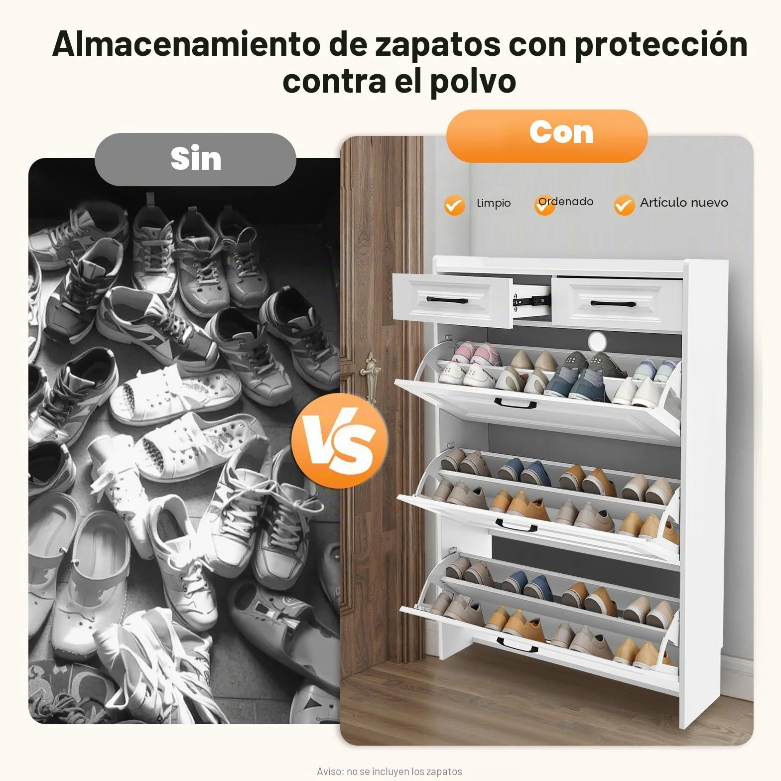 Zapatero estrecho de 80 x 24 x 120 cm, para 16 – 20 pares, zapatero blanco con 3 puertas abatibles, 2 cajones y estantes ajustables en altura, estrecho para pasillo, vestíbulo, salón