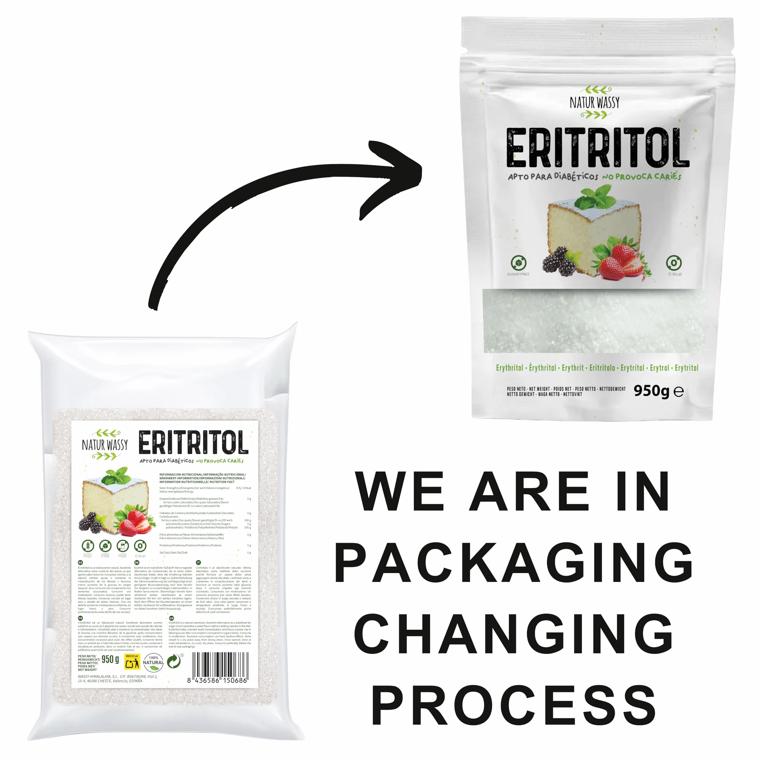 Eritritol Edulcorante Natural Sustituto Del Azúcar Zero Calorías Endulzante KETO Premium 100% Vegano Apto Diabéticos