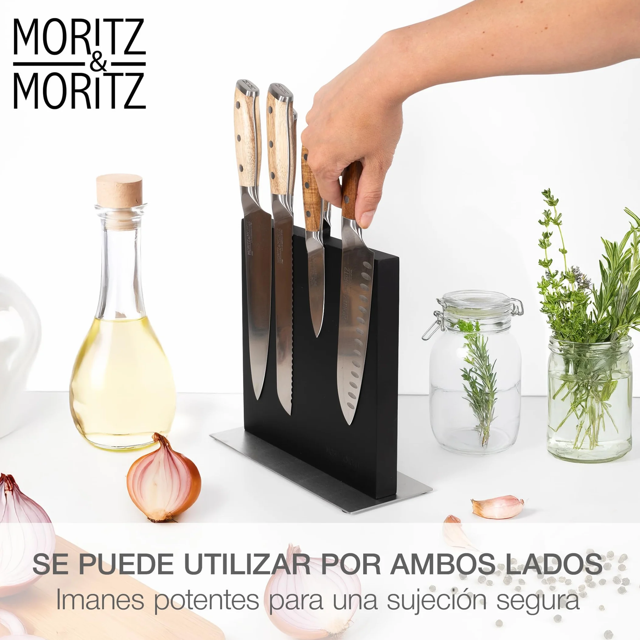 Moritz & Moritz Bloque magnético para cuchillos negro – Soporte magnético con fuerte agarre
