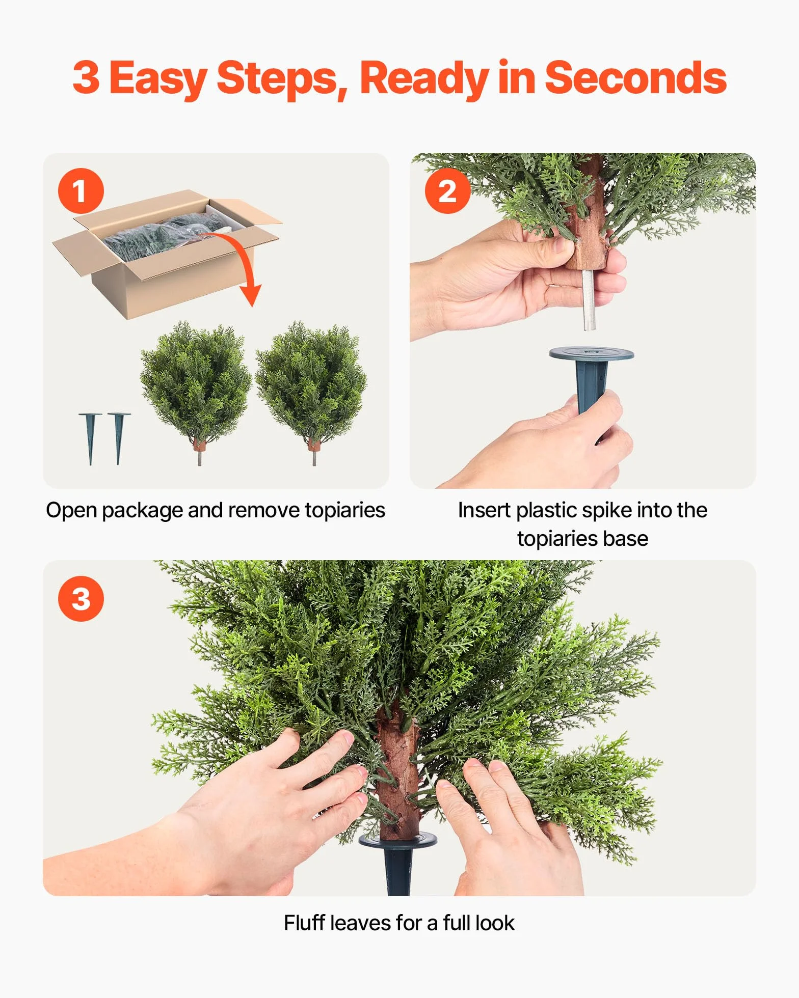 VEVOR Bola de Topiario Artificial de Ciprés para Exterior con Estaca, 406 mm, 2 uds, Plantas Artificiales, Arbustos de Imitación para Decoración, Porche, Patio, Jardín, Balcón y Patio Trasero