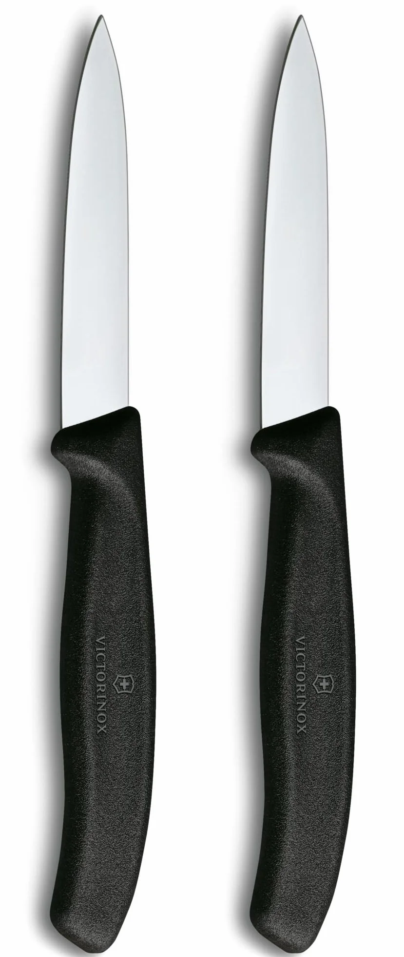 Victorinox Swiss Classic, Juego de cuchillos peladores y peladoras, 2 piezas, Hoja extra afilada, Filo recto para cortes precisos, 8 cm, Acero inoxidable, Negro