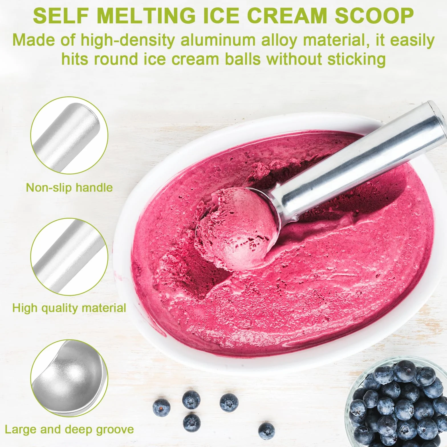 Cuchara para Helado 2 Piezas 18,5 cm Antiadherente Sacabolas Helado Resistente