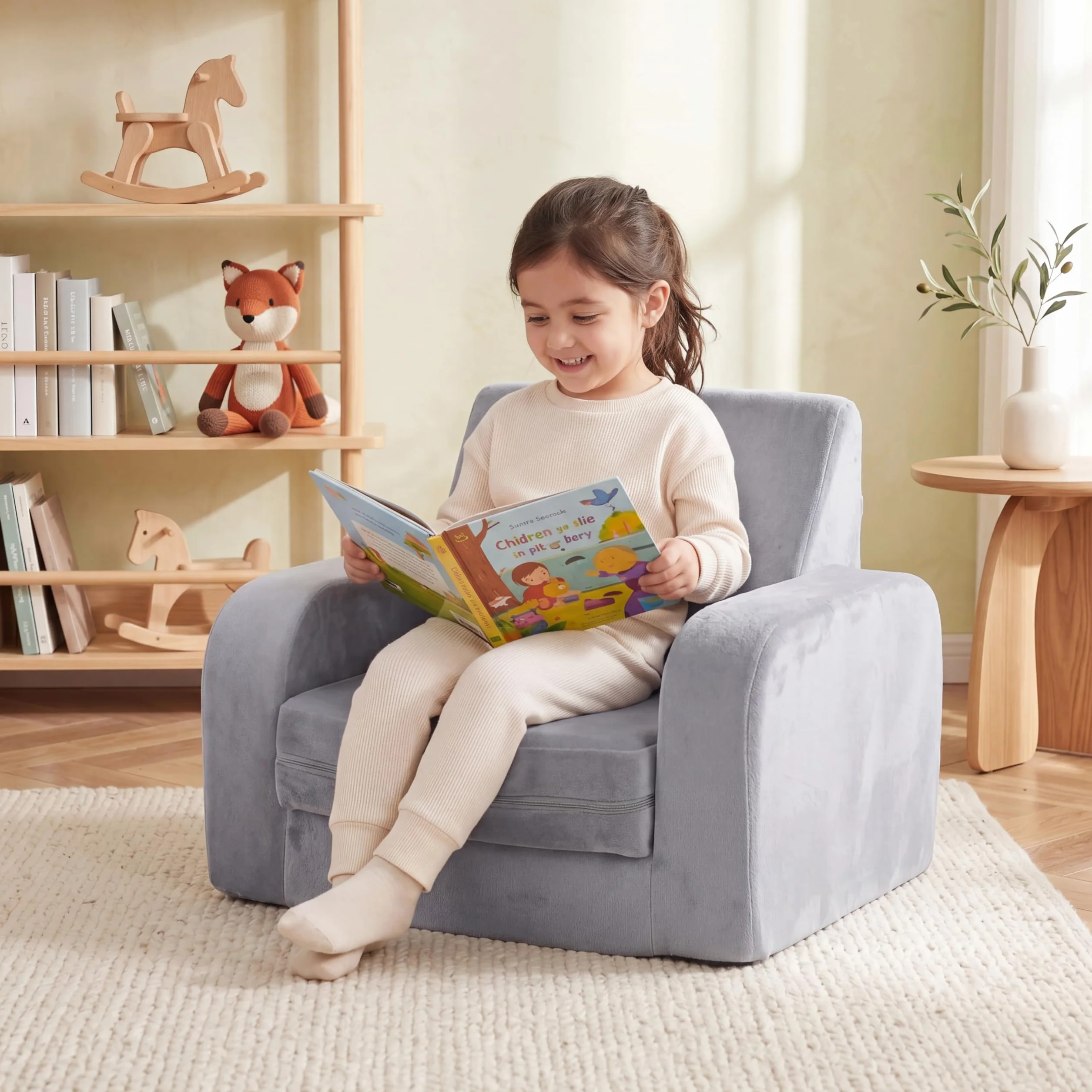 LIFEZEAL Sofá infantil plegable 3 en 1, sofá cama con funda extraíble, cómodo sofá cama para niños pequeños, mini sofá para bebé, para dormitorio, sala de juegos