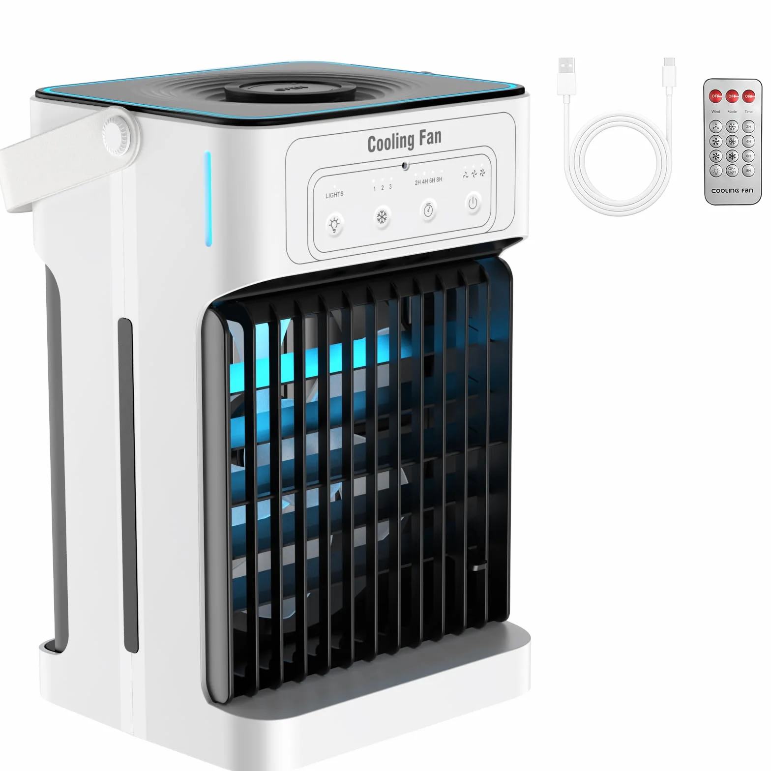 Mini Aire Acondicionado Portatil, Enfriador de Aire de 1100 ml, 3 Velocidades,3 Nebulización, 2-8H Cronometrado,7 LED Climatizador Portatil para Dormitorios,Oficinas