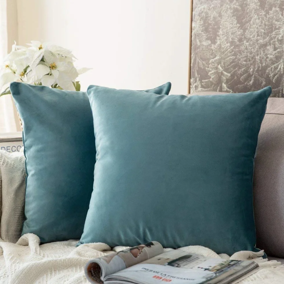 MIULEE Funda Cojines de Terciopelo 40x40cm 2 Piezas Agua Verde para Sofa Cama Silla