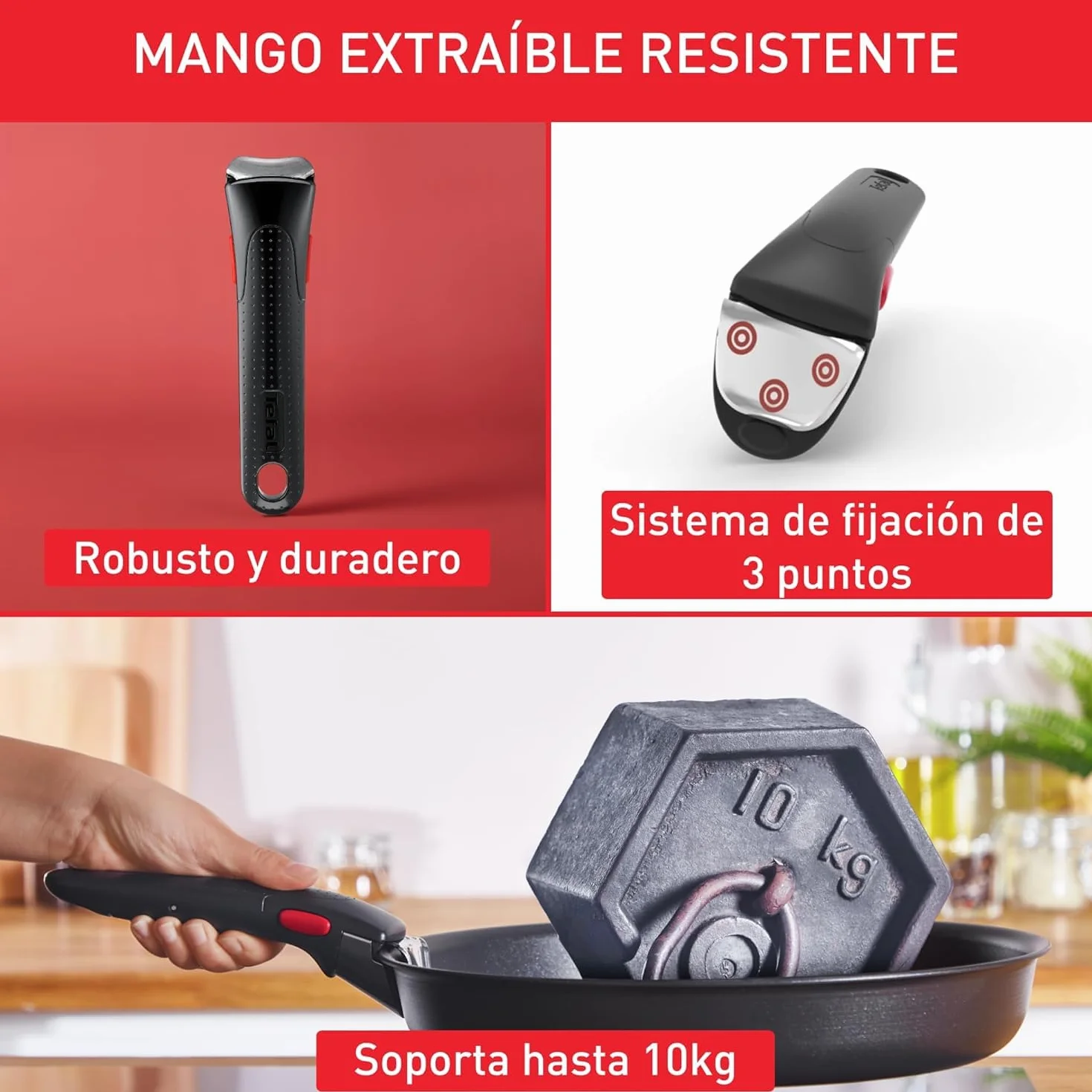 Tefal Ingenio Emotion Juego 3 Sartenes 22/24/28 cm Mango extraíble Apto inducción antiadherentes revestimiento titanio Thermo-signal