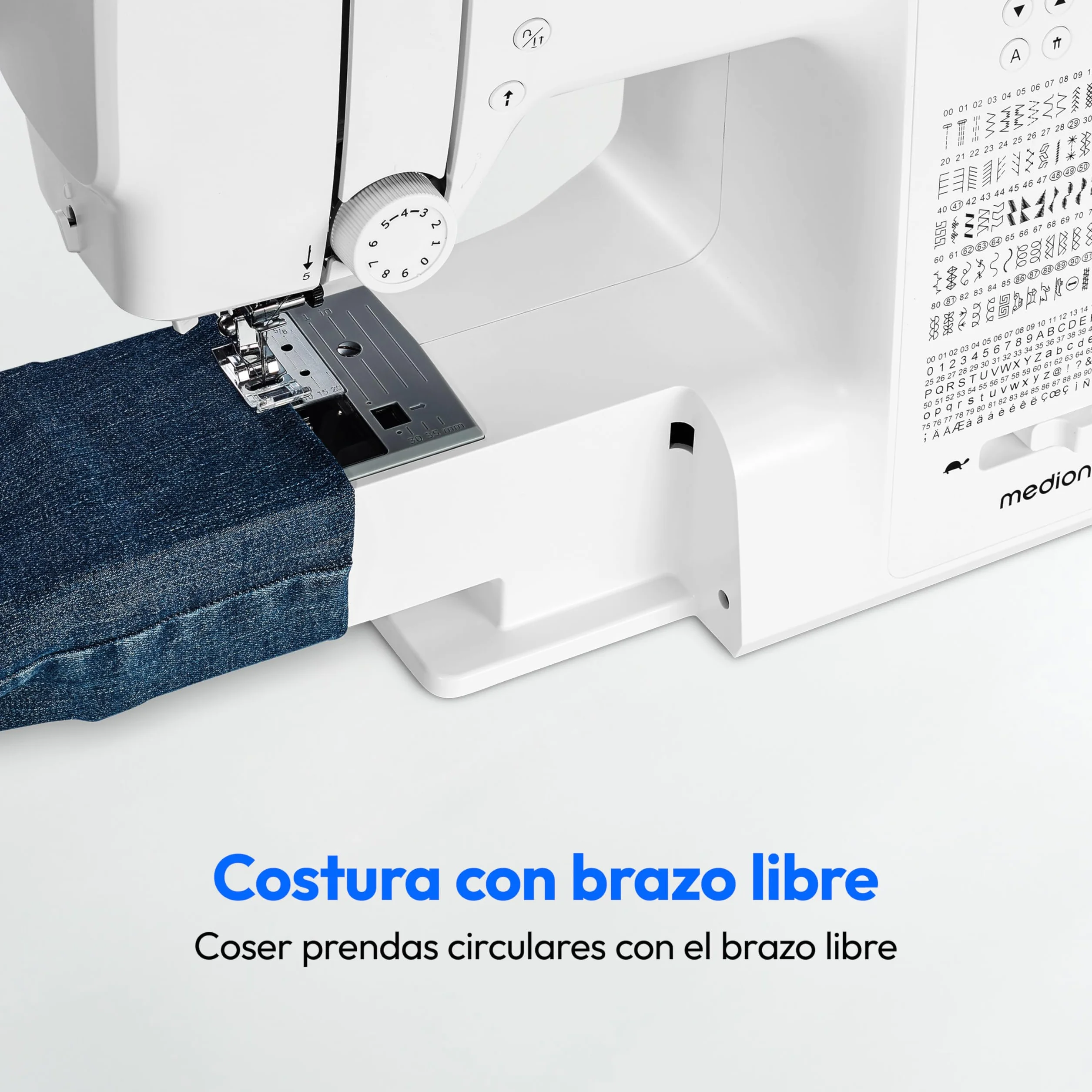 Máquina de coser digital MEDION SD36 (36 vatios, longitud y anchura de puntada ajustables, 270 patrones de puntada, luz de costura LED, enhebrador automático, botón de marcha atrás, cortador de hilo