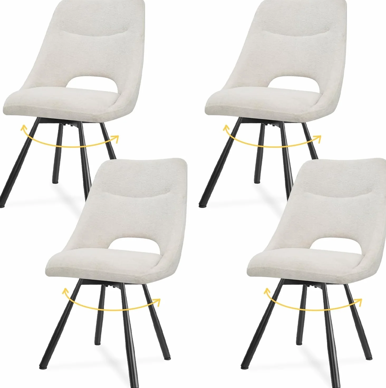 LEWE Sillas de Comedor Giratorias Juego de 4, Silla de Cocina, Silla giratoria 360°, Tapizadas, para Comedor salón Dormitorio, con algodón imitación Cachemira - Beige