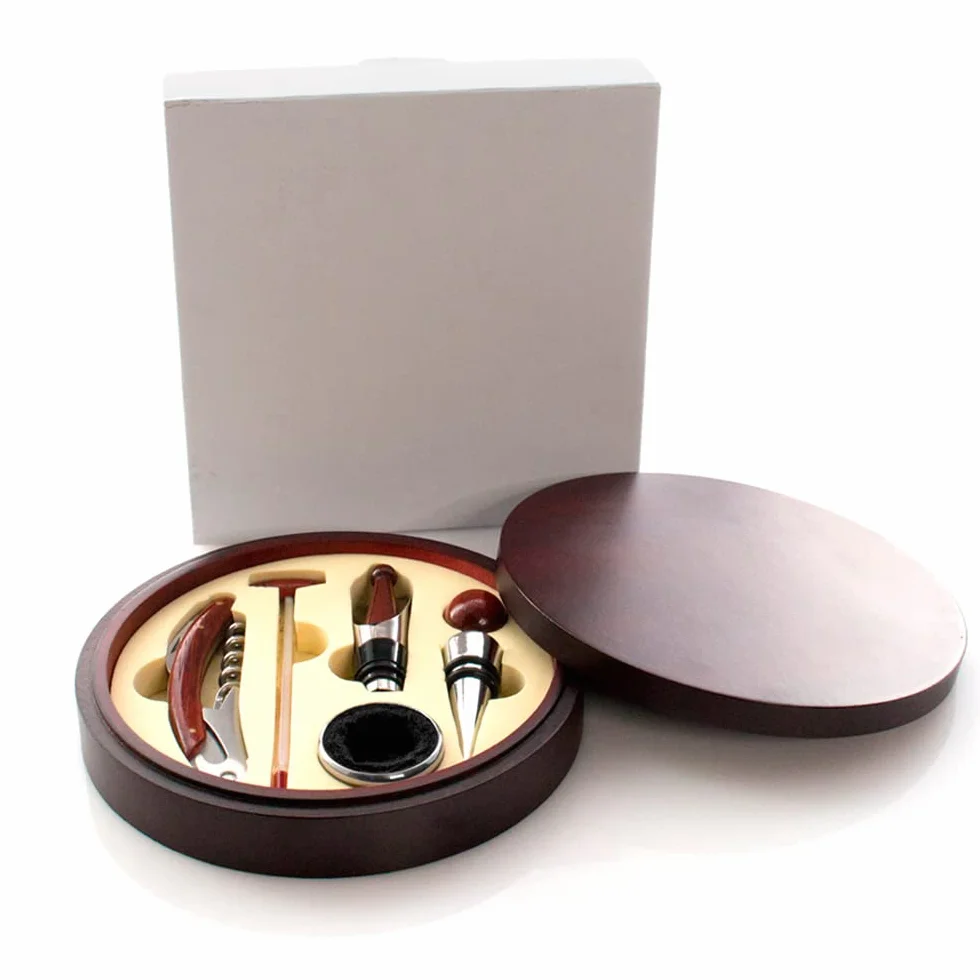 Elegante juego set de vinos con sacacorchos, dosificador, Recoge gotas, tapón y termómetro. Regalos orginales cumpleaños hombres, día del padre, novios, maridos, agradecimientos o Navidad.