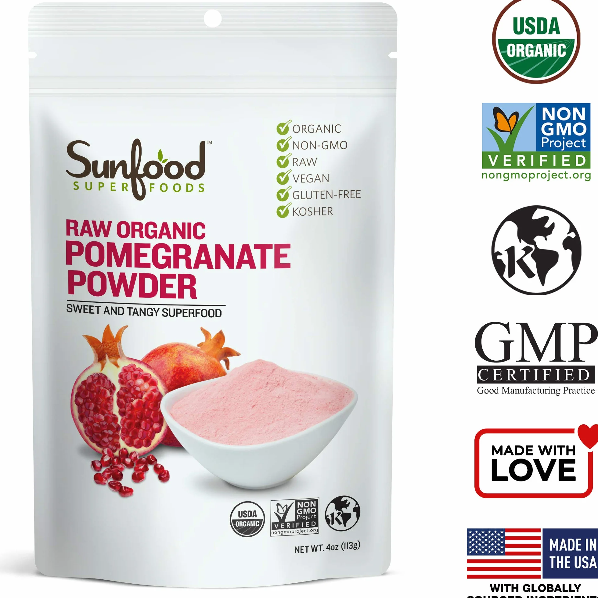 Sunfoods Polvo de Granada Orgánica Cruda, Jugo en Polvo, Extracto Seco, Sin Azúcar, Vegano, 4 oz