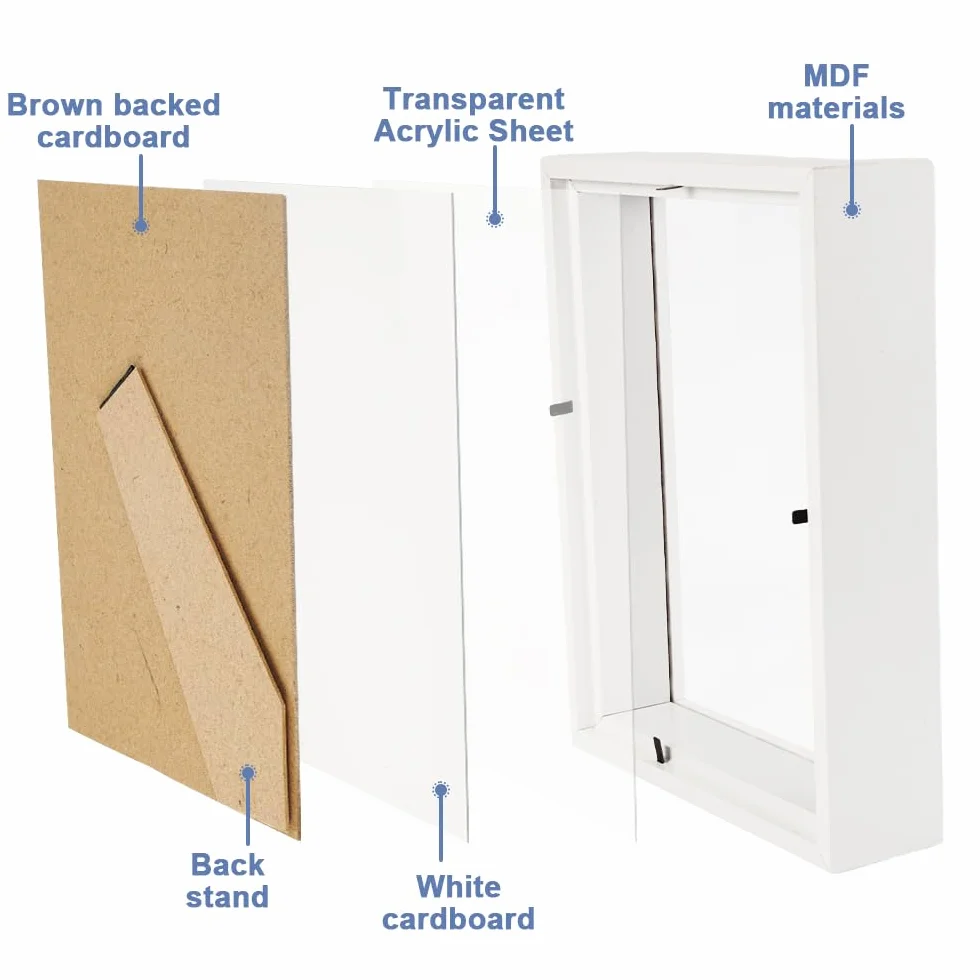 Marcos con Profundidad para Objetos de Hasta 3 cm, 15x20cm Marco de Fotos 3D para Rellenar, Caja de Sombra para Objetos y Fotos, Marco de Fotos de Caja de Sombra para Ramo, Recuerdos, Entradas(Blanco)
