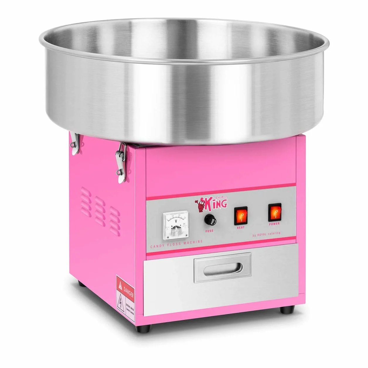 Royal Catering Máquina De Algodón De Azúcar RCZK-1200-W (1200 W, Ø 52 cm, 1 unidad por minuto, Control separado del termostato y la rotación, 52 x 52 x 50 cm) Rosa