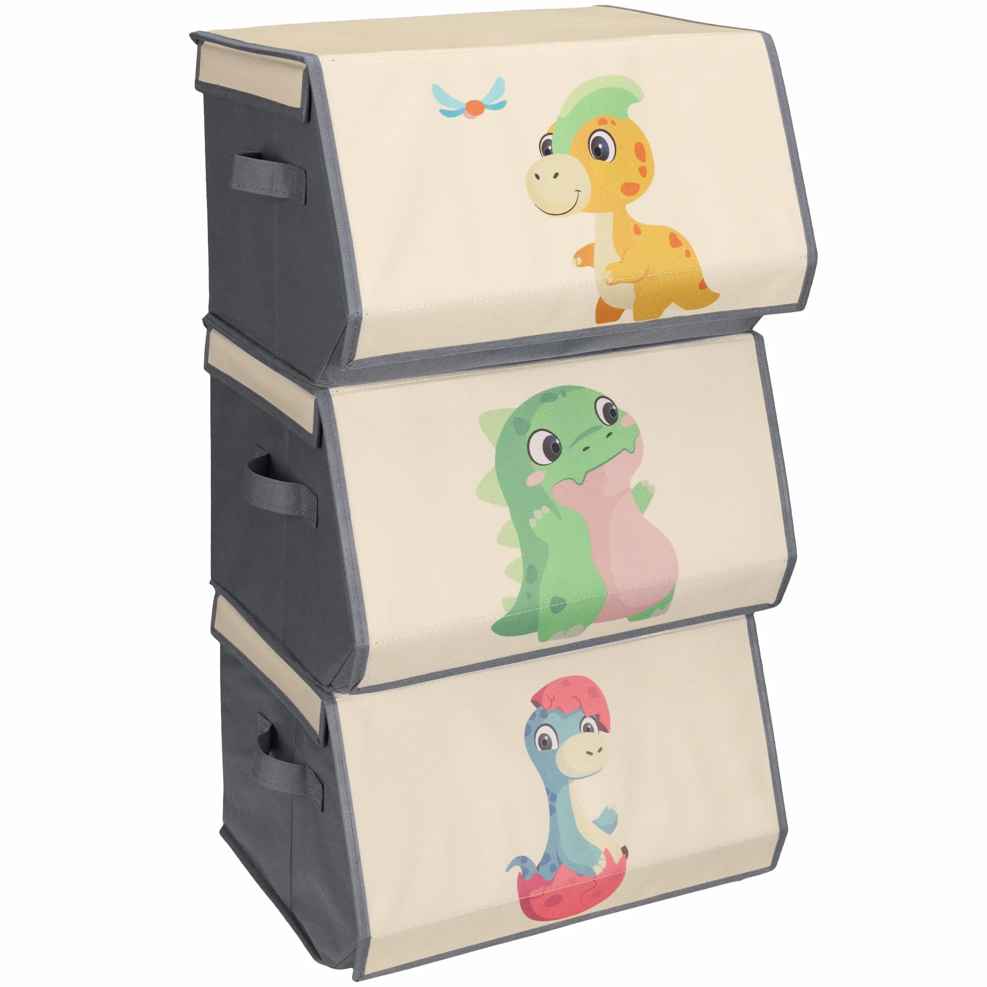 Navaris Organizador Juguetes Infantil - 3x Caja Almacenaje Juguetes Infantil 38 x 35 x 25 cm - Cajas Apilables Dinosaurios para Cuarto de Juegos y Habitación de Niños
