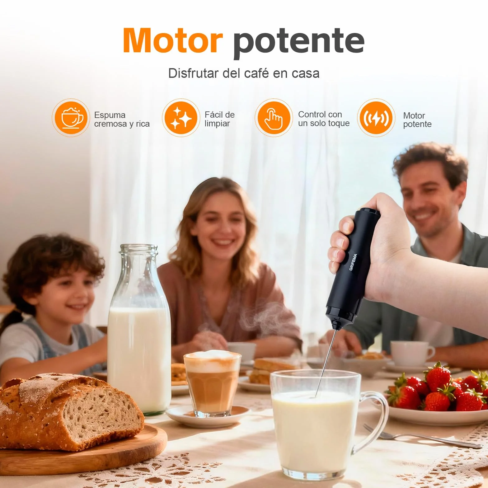 GRIFEMA Batidora Espumador Leche Eléctrica 13000 RPM, Portátil para Cappuccino, Café, Matcha