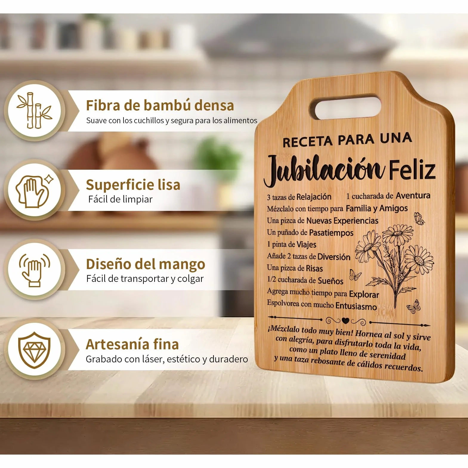 Tabla de Cortar de Bambú Regalos Jubilación Mujer Ideas Originales