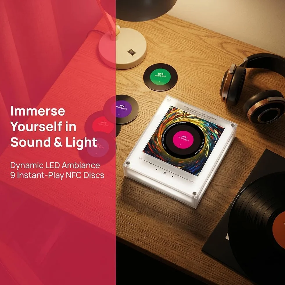 Reproductor de música NFC acrílico 7.9 pulgadas con luces LED integradas, 9 discos preconfigurados