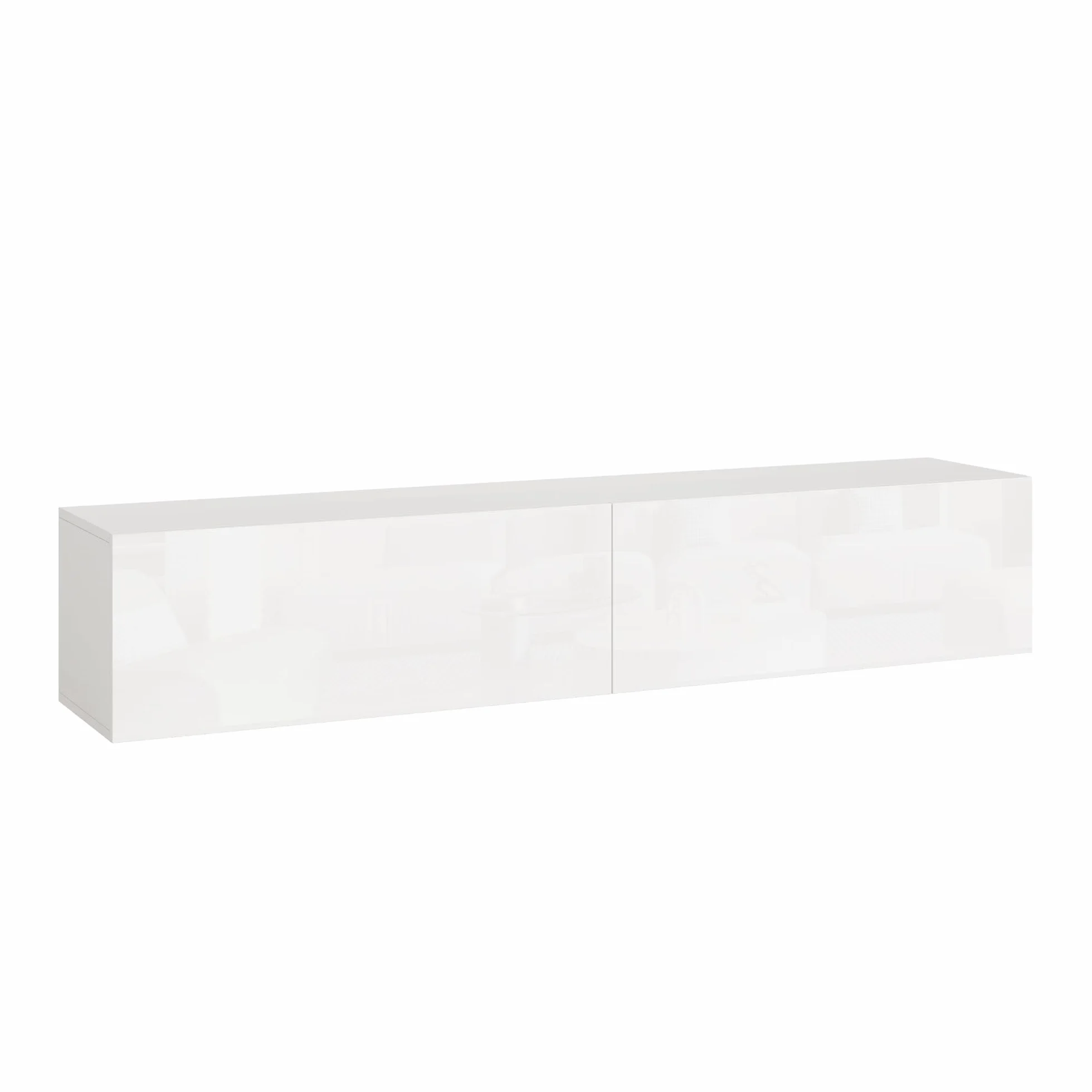 [en.casa] Mueble de TV Evaton Armario Flotante Estantería de Pared con 2 Compartimentos Consola de Entretenimiento Multimedia 160 x 32 x 30 cm - Blanco Alto Brillo