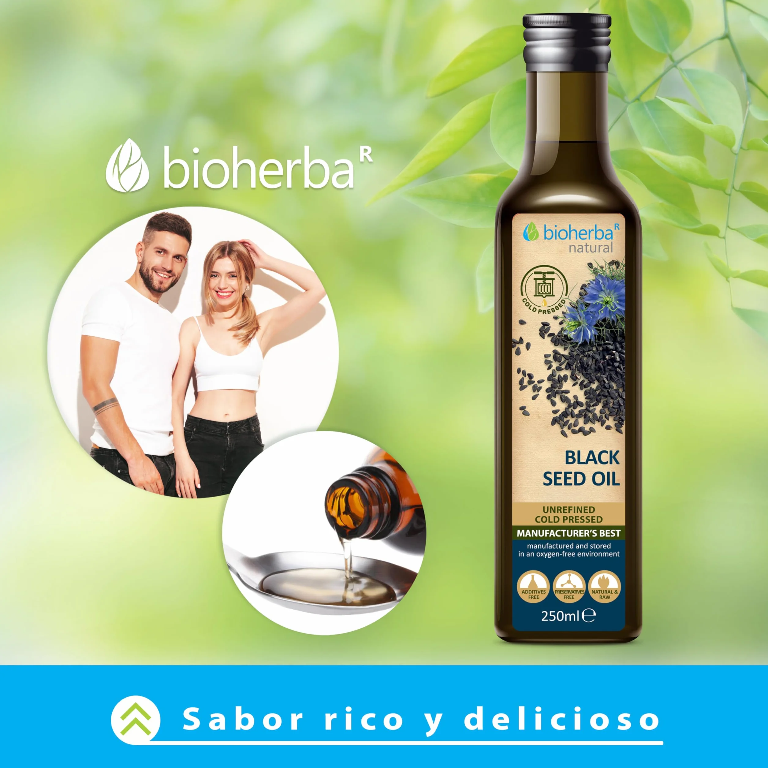 BIOHERBA Aceite de semillas de Nigella Sativa 250 ml cold pressed prensado en frío puro vidrio