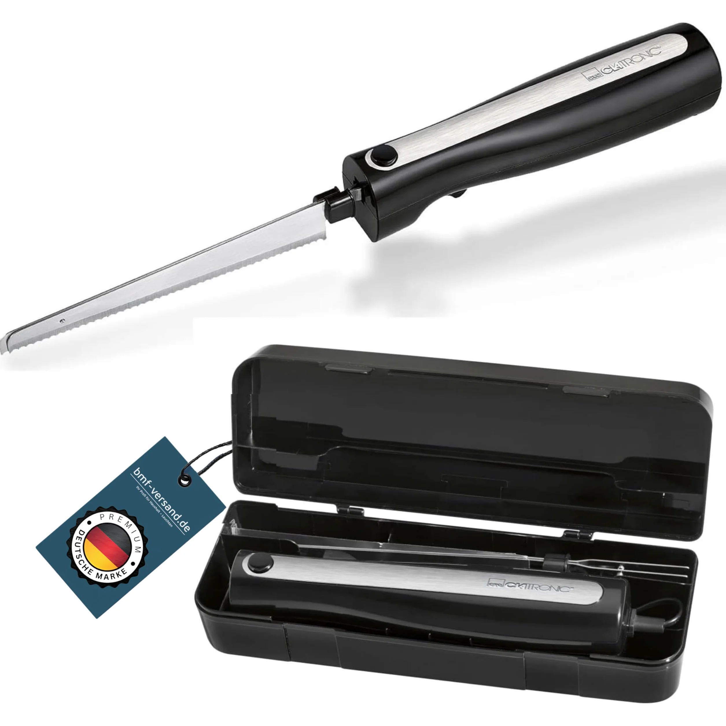 Cuchillo eléctrico para pan de carne con cuchillas dobles de acero inoxidable, incluye caja y paño de cuidado, cuchillo electrónico, potente motor de 120 W, silencioso, inoxidable, color negro