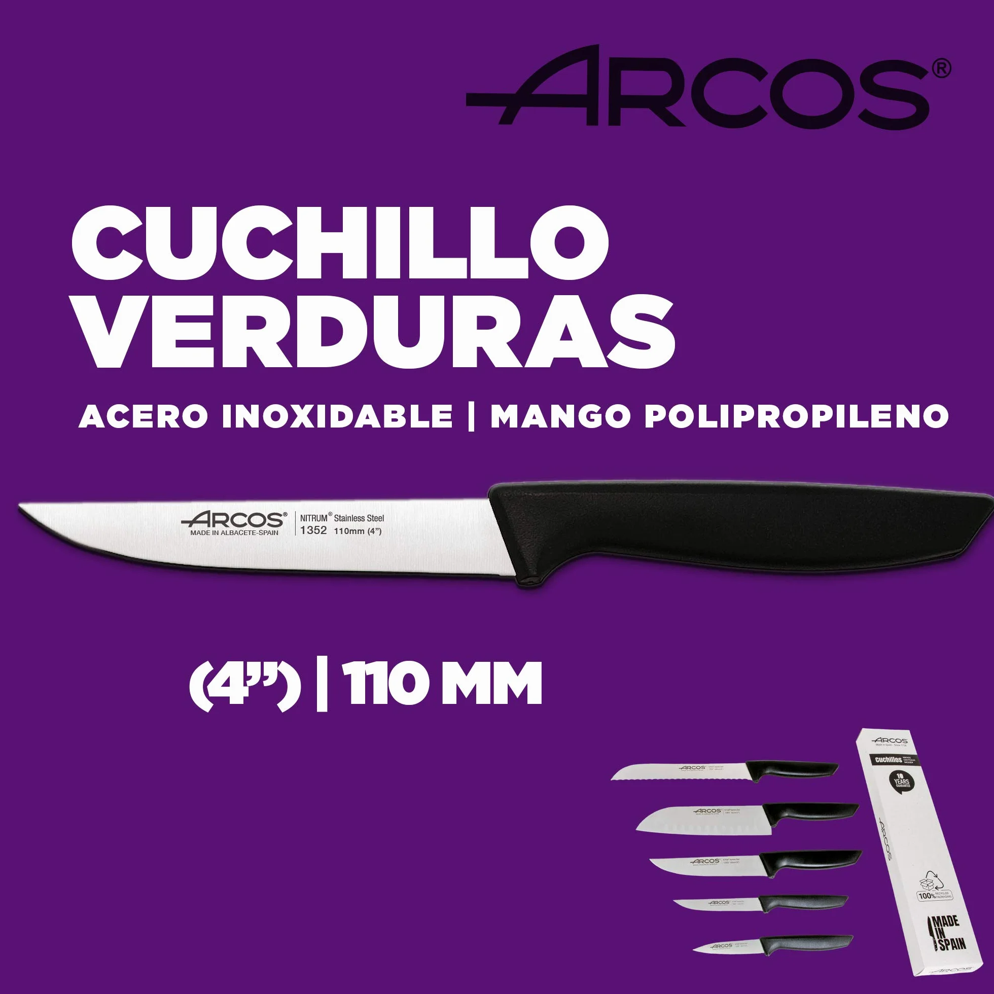 Arcos Juego Cuchillos Cocina Profesionales Acero Inoxidable Mango Negro 5 Piezas Santoku