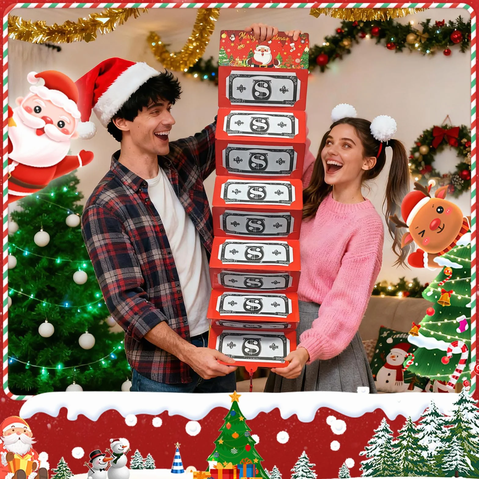 Soporte para Dinero Sorpresa de Navidad, Soporte para Tarjetas con 10 Compartimentos Tarjetas de dinero de Navidad Regalo de Dinero para Niños Adultos Amigos Gift